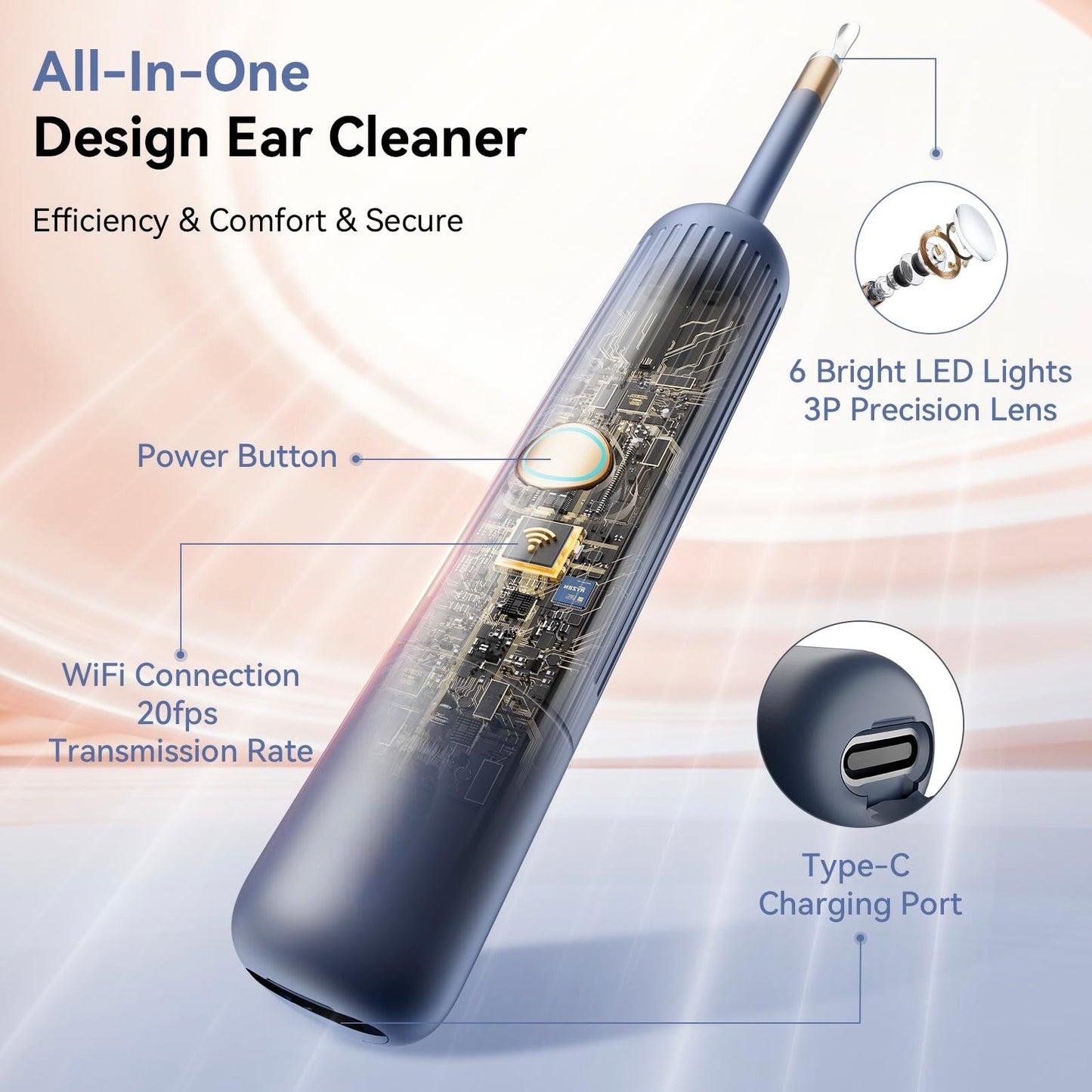 TCVOR Professional Ear Wax Removal Kit with Camera - 1080P HD Visual Ear Cleaner with Tweezers/Scooper/Scraper/Sponge/6 LED Lights Flexible Ear Otoscope - Portable Earwax Removal Tool for Home Use