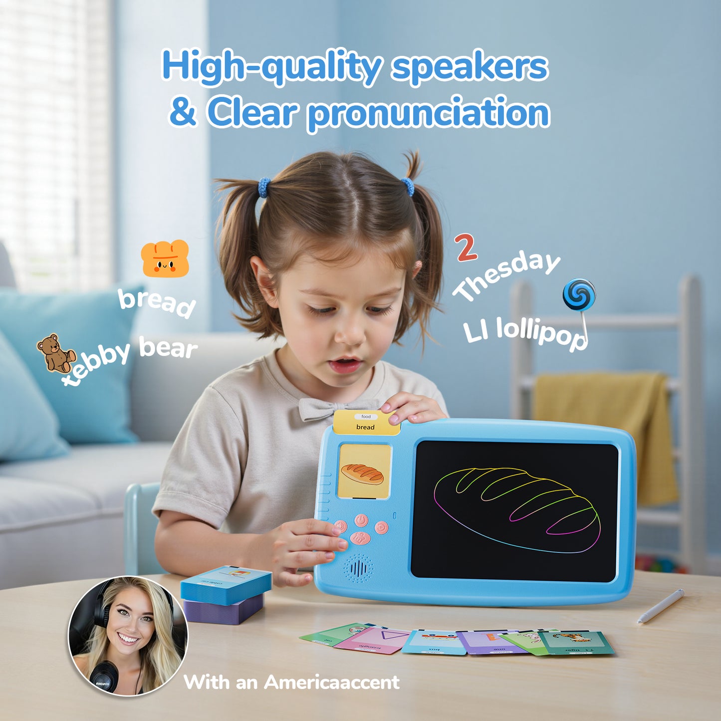 Skdwakiz 510 Sight Words Talking Flash Cards with LCD Writing Tablet for Toddlers, Kids Montessori Language Learning Toys with 255 Cards for Boys Girls Birthday Gifts, Blue