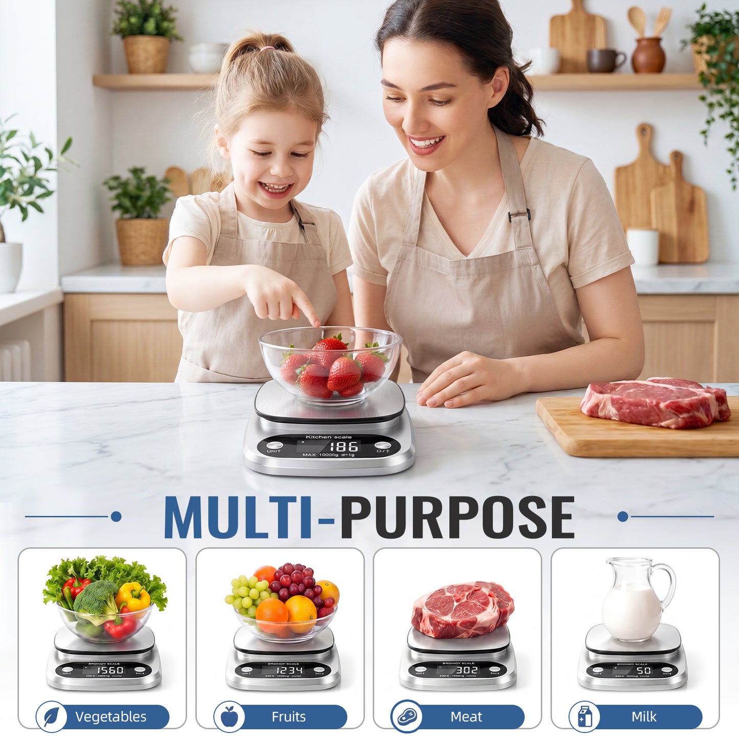 Arenviy Food Scale, 22lb Digital Kitchen Scale with 9 Units Tare Function & LCD Display, 304 Stainless Steel, Digital Grams and Ounces for Weight Loss, Baking, Cooking, Keto & Meal Prep