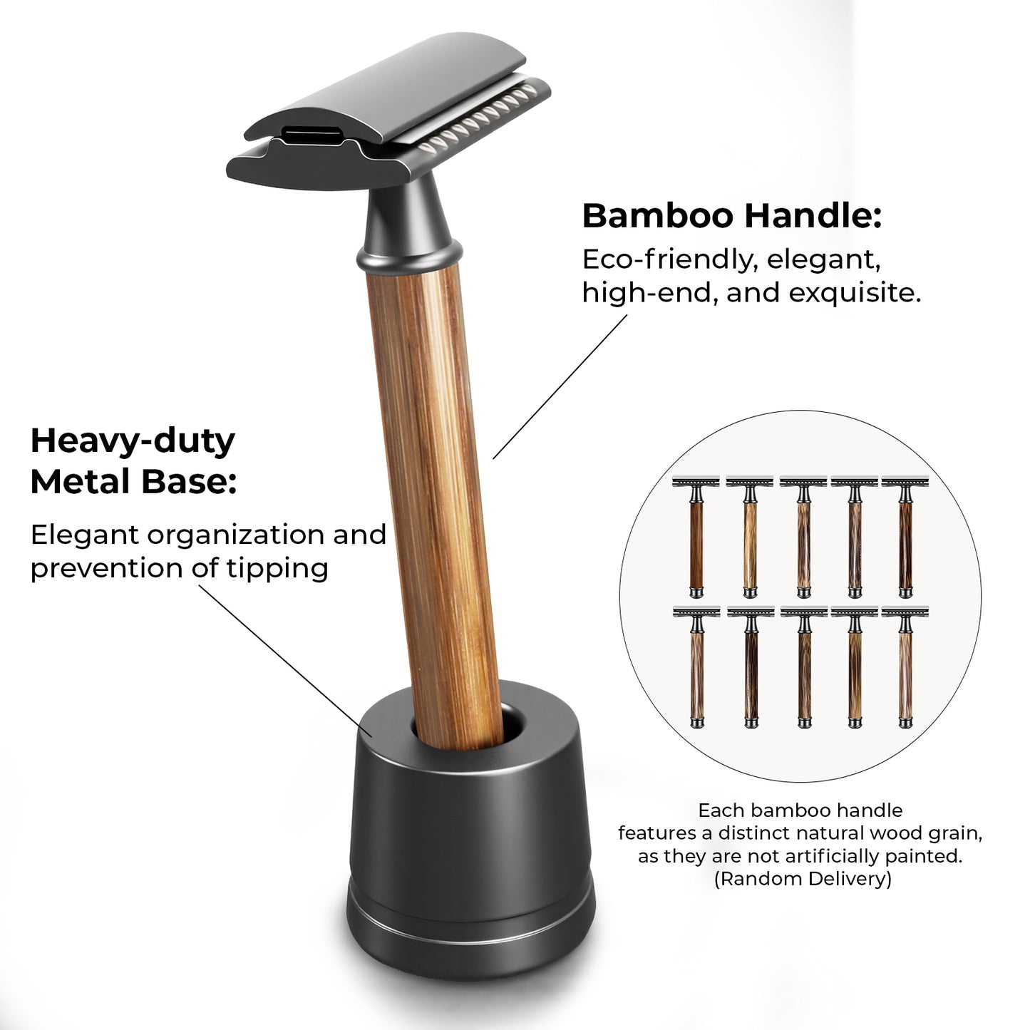Skdwakiz Double Edge Safety Razor for Men, Classic Wooden Handle Manual Shaving Razor with 10 Double Edged Stainless Steel Blades & Heavy Duty Metal Base