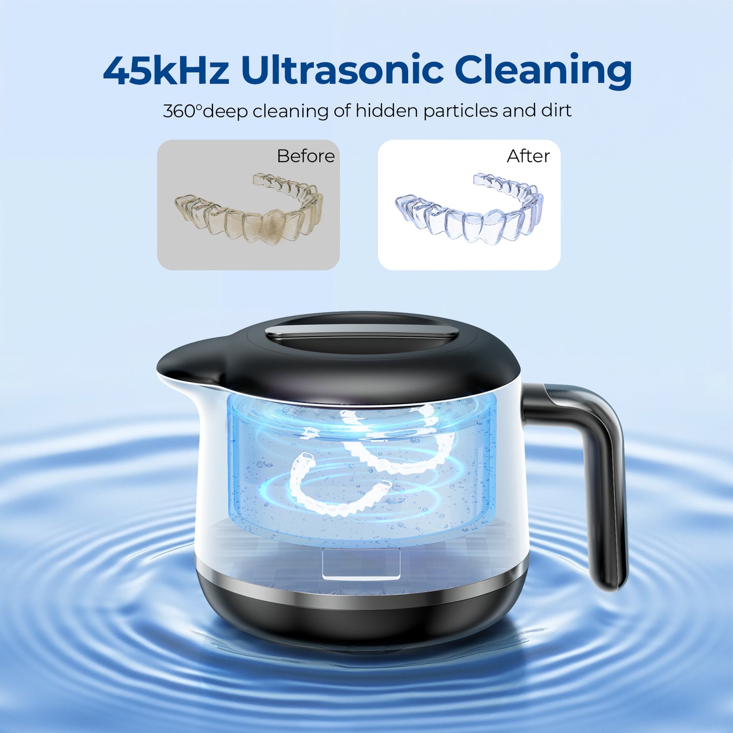 KOPEXY Ultrasonic Retainer Cleaner, 45kHz Dental Cleaning Pod for Denture, Mouth Guard, Aligner, Braces, Toothbrush Head & Jewelry, 5 Modes 45dB UV Cleaner with Digital Timer, 200ML