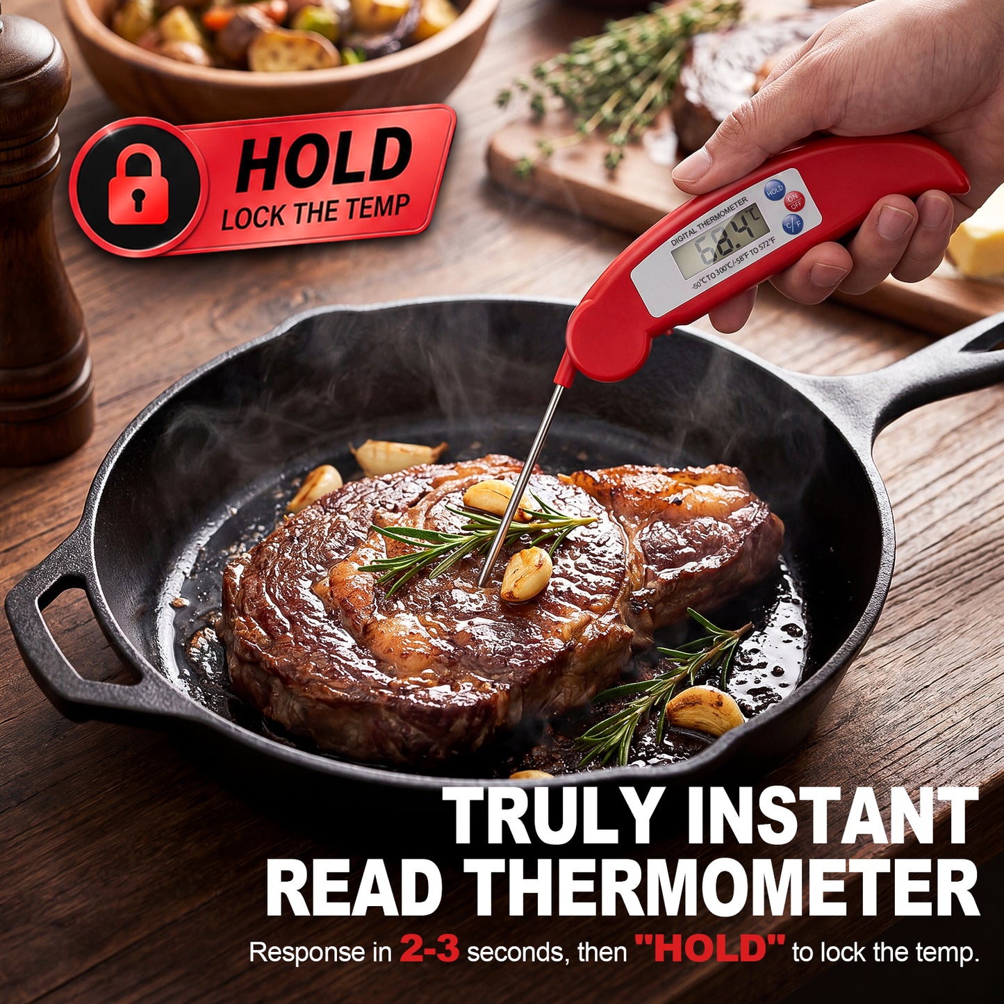Arenviy Digital Meat Thermometer for Cooking, Instant Read Food Thermometer for Grill, BBQ & Kitchen, Foldable, 4.3-inch Probe