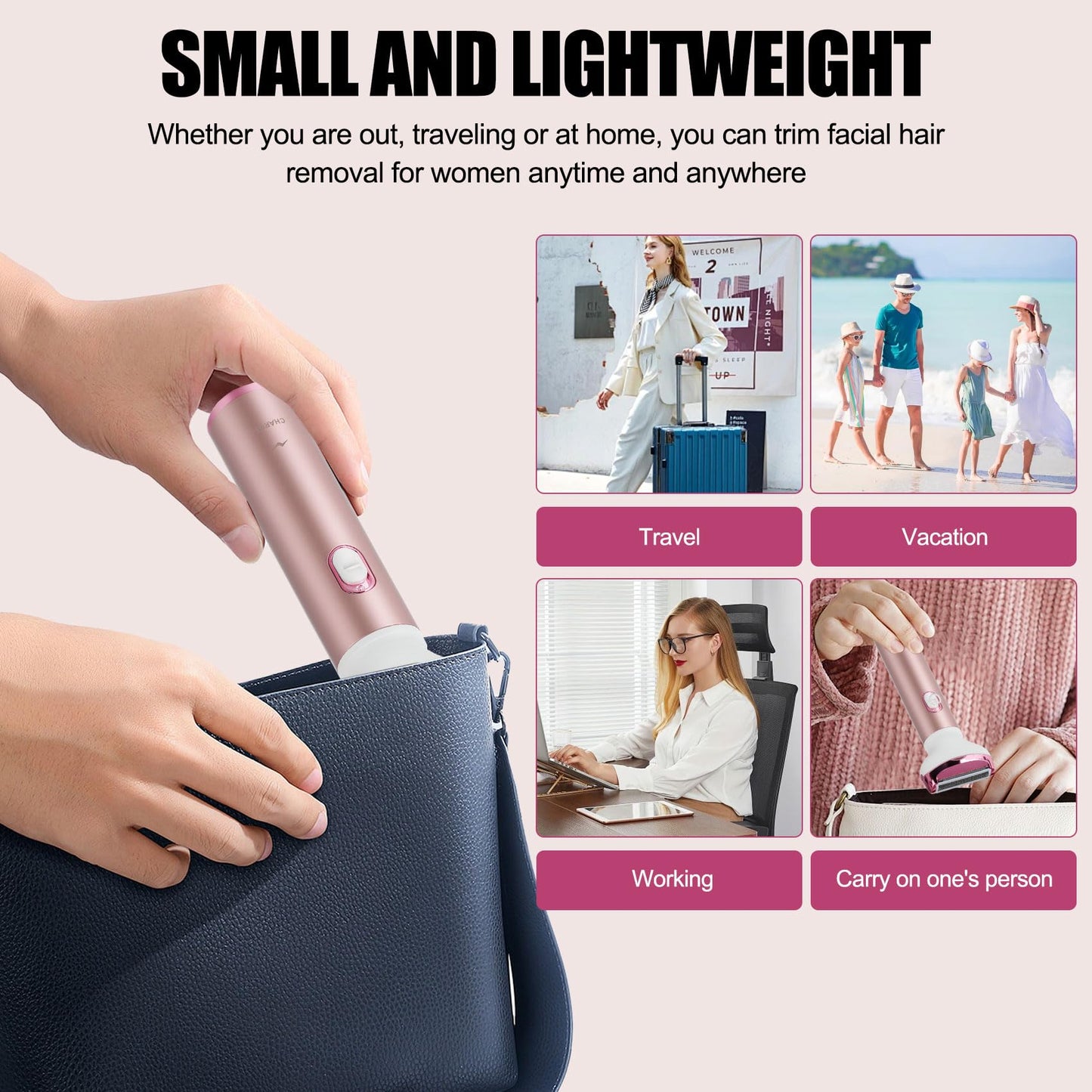 Electric Razor for Women, 4 in 1 Cordless Electric Shaver Set - USB Rechargeable - Wet & Dry Portable Lady Hair Remover, Replaceable Face Shaver & Bikini Trimmer for Underarm Nose Eyebrow Arms Legs