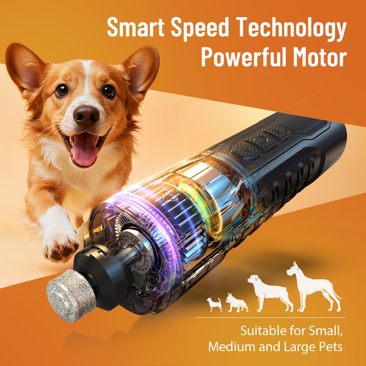 Skdwakiz Professional Dog Nail Grinder with Dual Light - Ultra Quiet Low-Vibration Cat Nail Clippers, Smart 5 Speed Pet Nail Trimmers with LED Display/Fast Charge/Low Battery Reminder