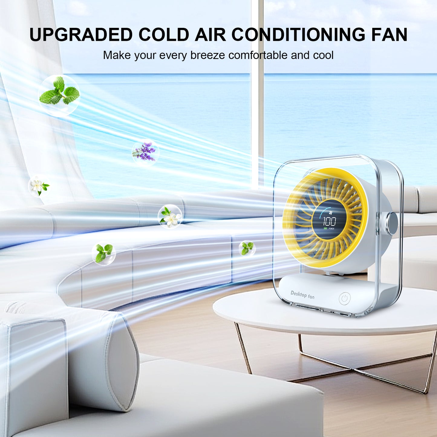Skdwakiz Small Desk Fan, Portable Table Fan with 6-Speed LED Display Personal Fan Rechargeable High-speed Mini Air Circulator Fan for Office Home