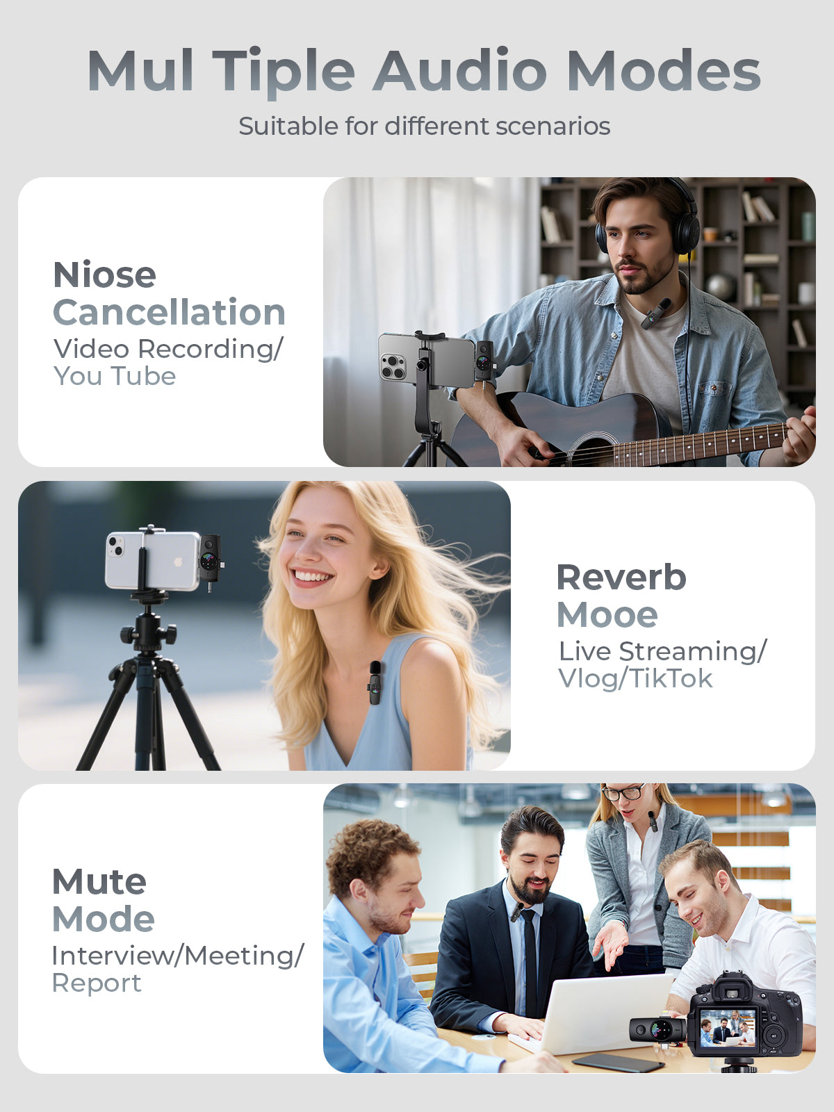 Skdwakiz 3 in 1 Wireless Lavalier Microphone: Professional Mini Mic for iPhone, Android, Camera - Lapel Microphone with Noise Canceling/Plug and Play/Real-Time Monitoring for Video Recording