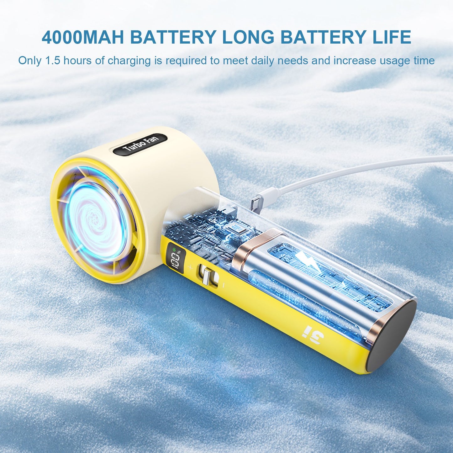 Portable Handheld Fan, 100 Speed Electric Personal Fan Rechargeable with LED Display and Ice Sense Chip to Ice High-Speed Mini Turbo Fan for Outdoor Home