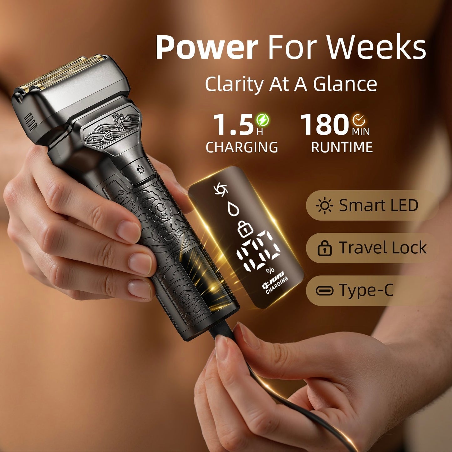 Nogroa 2 in 1 Electric Shaver & Trimmer for Men – Dual Blade Foil Razor for Wet & Dry Use IPX7 Waterproof Beard Trimmer with LED Display/Metal Handle/Travel Lock/Fast Charging, Metallic Gray