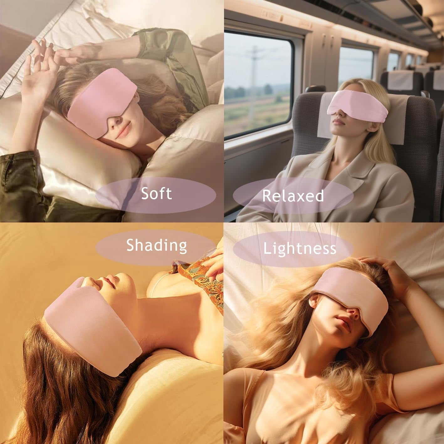 Skdwakiz Sleep Mask for Side Sleeper Women Men, Silk Eye Mask for Sleeping Light Blocking, Soft Breathable Night Blindfold, Adjustable Eye Shade Cover, Sleeping Mask for Flight Nap, Travel, Pink