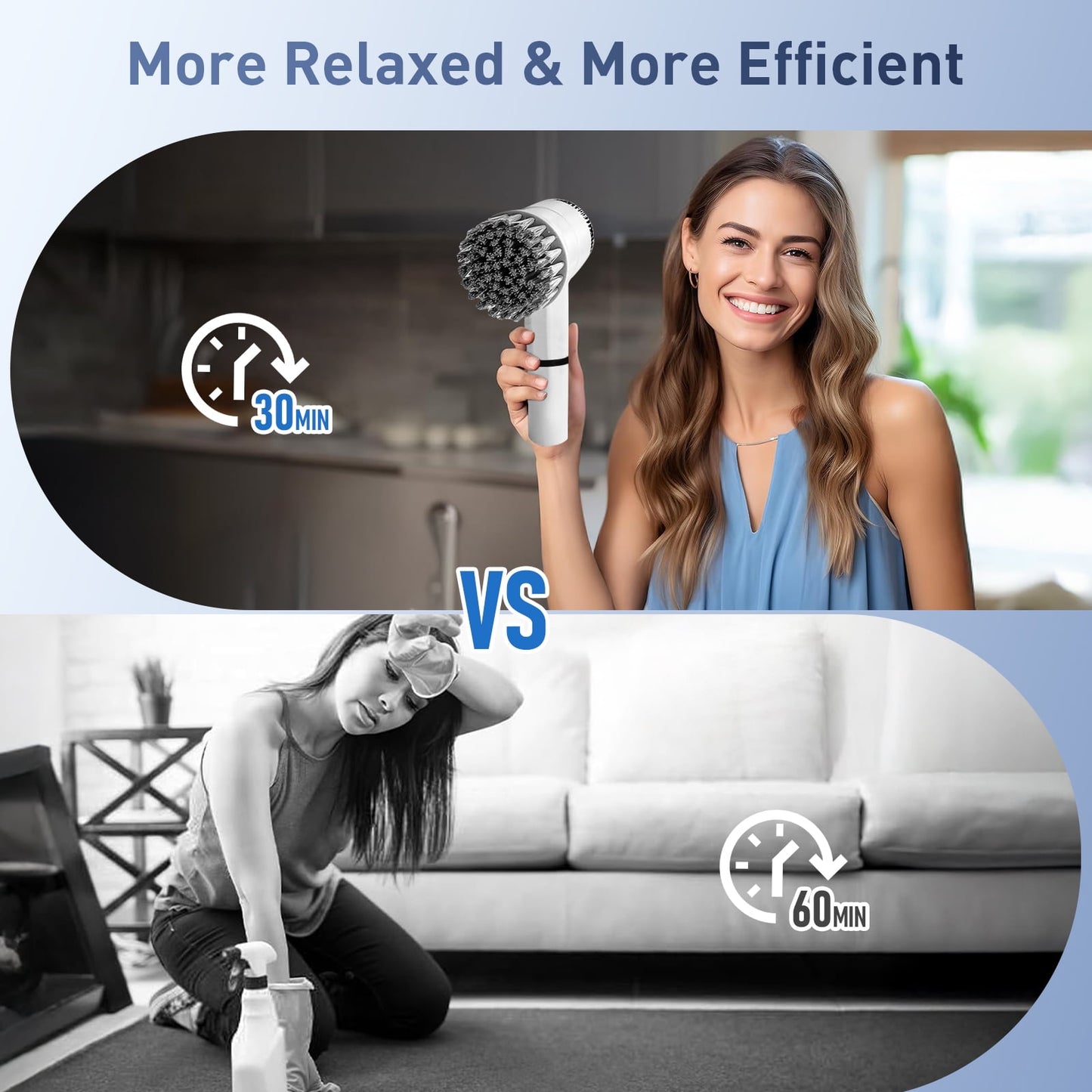 Skdwakiz Electric Spin Scrubber, Cordless Shower Scrubber with 5 Replaceable Heads, 3 Speeds Electric Power Scrubber for Cleaning, Full-Waterproof Cleaning Brush for Bathroom Kitchen Sink