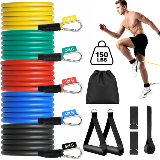 TCVOR Resistance Bands Set, Exercise Bands Up to 150lb for Working Out, Fitness Bands with Door Anchor & Handles for Men and Women, Strength Training Home Workouts Gym Equipment