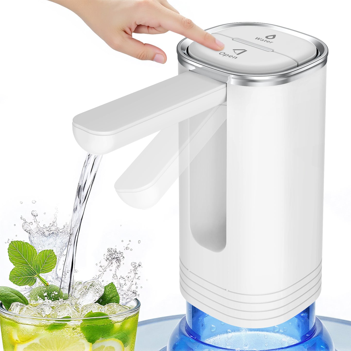 Skdwakiz Portable Water Dispenser, Foldable Electric Water Bottle Pump Universal 2, 3, 4, and 5 Gallon USB Rechargeable and Automatic Off Switch Water Bottle Pump for Home Kitchen Office