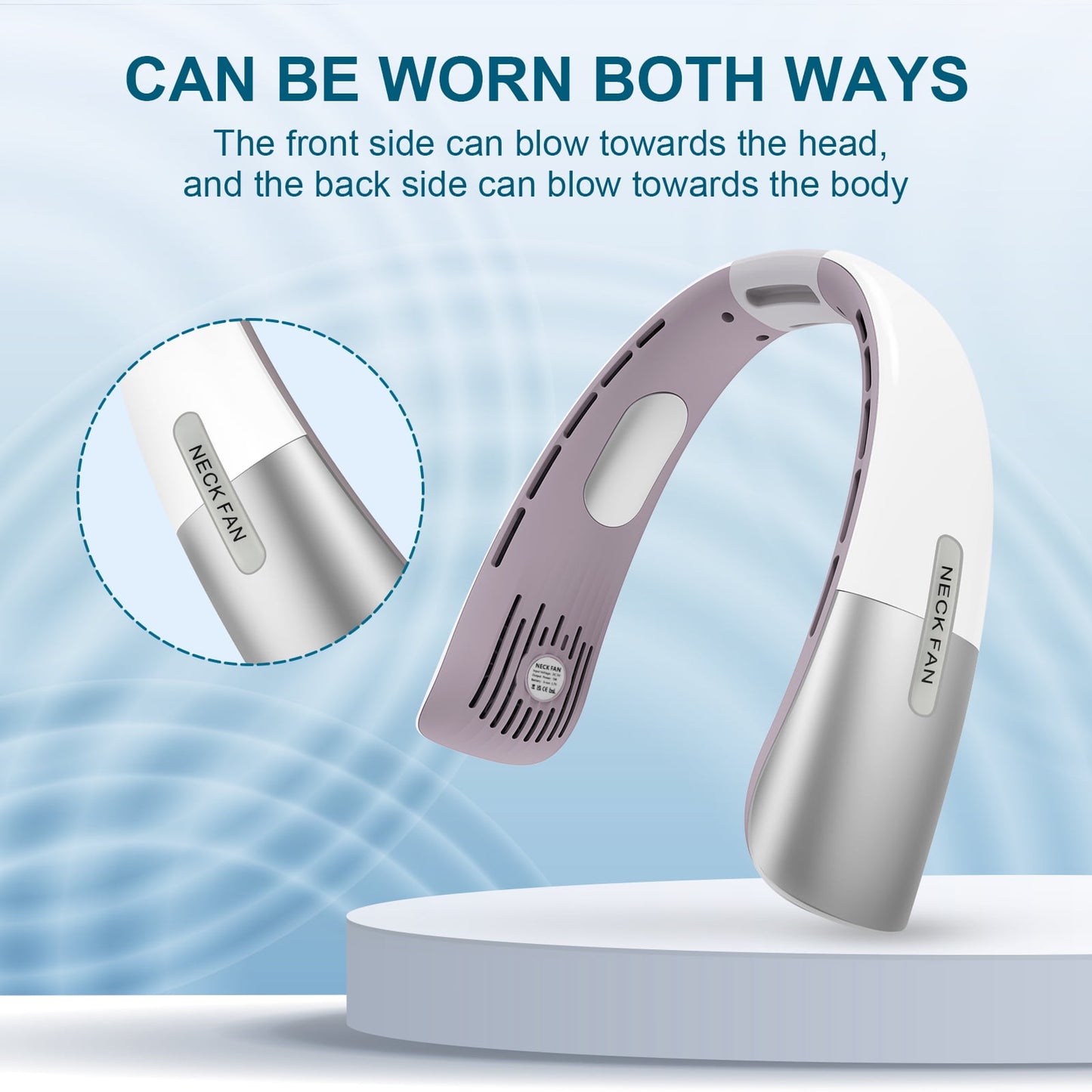 Skdwakiz Portable Neck Fan, Hands-Free Personal Fan with 5 Speeds Wearable Bladeless Fan Whisper-Quiet Rechargeable Fan Perfect for Home, Sports, Travel