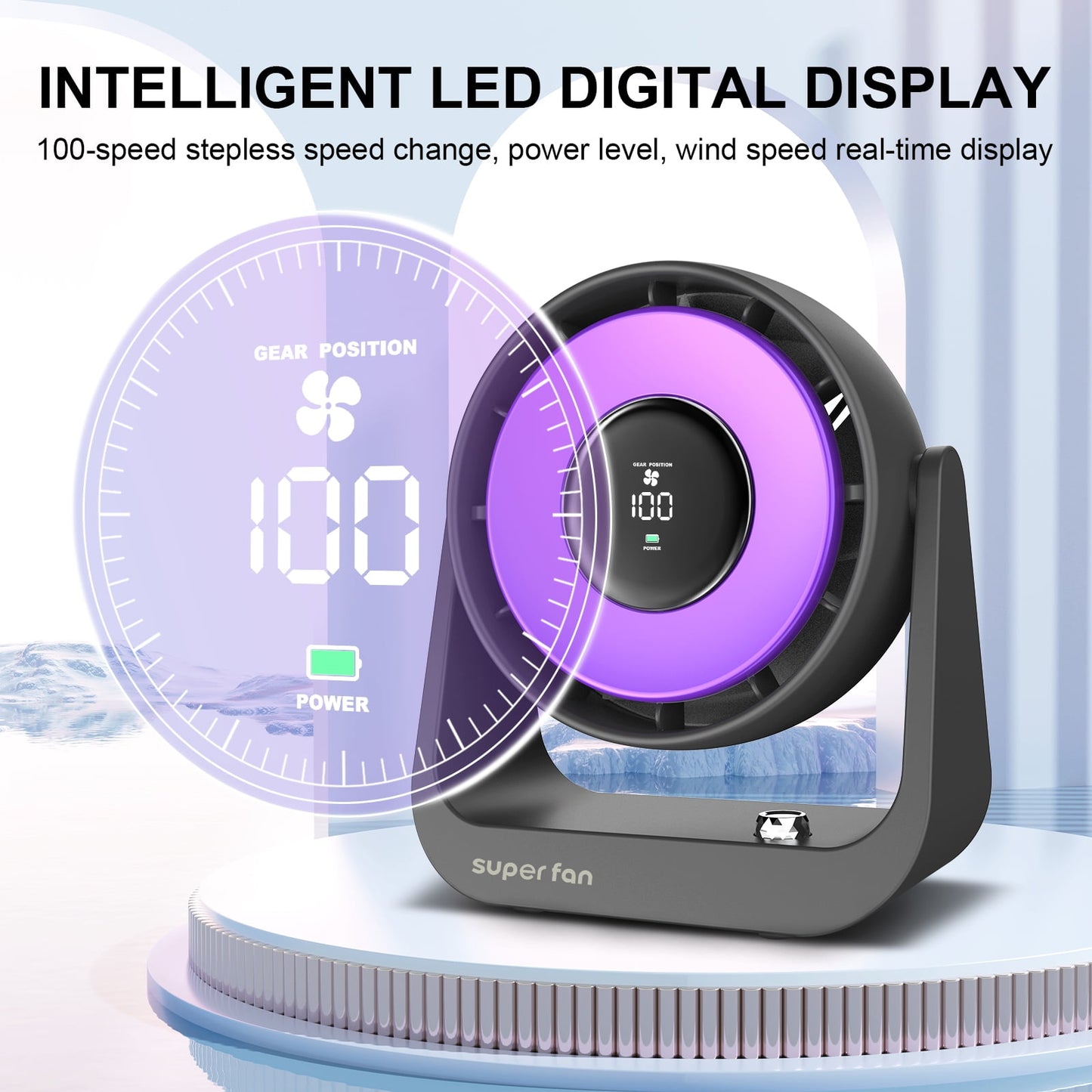 Arenviy Small Desk Fan, Portable Tabletop Fan with Smart Digital Display, 100 Speeds Rechargeable Personal Fan for Bedroom Office Home