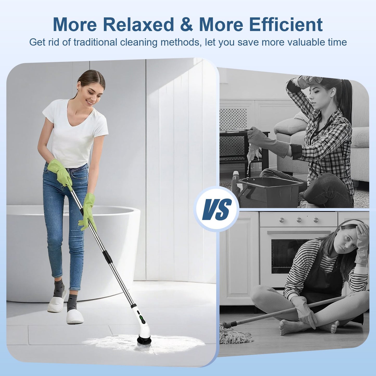 Skdwakiz Electric Spin Scrubber, Cordless Cleaning Brush with Long Handle & 9 Replaceable Heads, Power Shower Scrubber for Bathroom, Bathtub & Tile Floor
