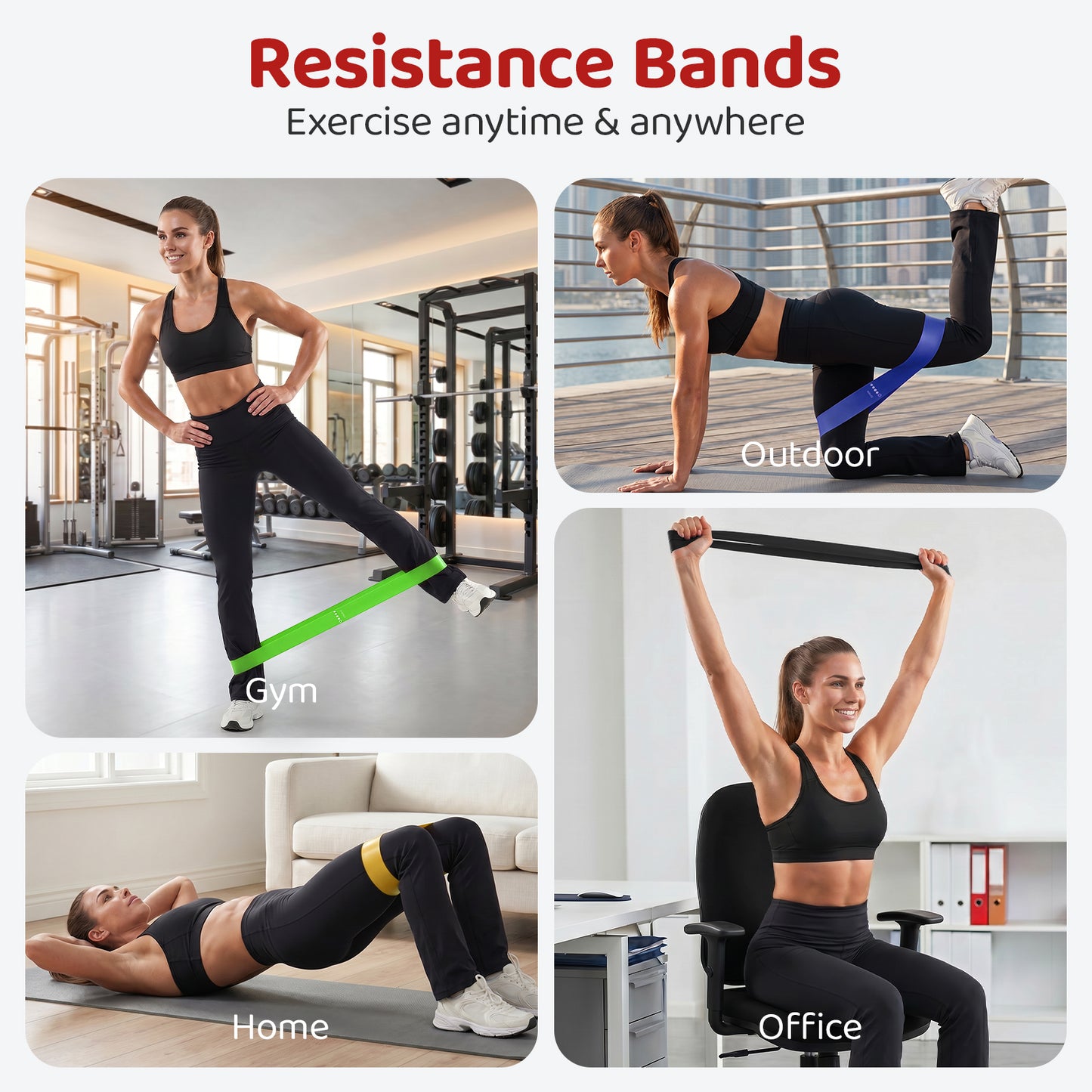 Resistance Bands for Working Out, Exercise Bands for Fitness, Stretching, Yoga, and Strength Training, Indoor &amp; Outdoor Workout Bands for Women, Men, 5 Resistance Levels
