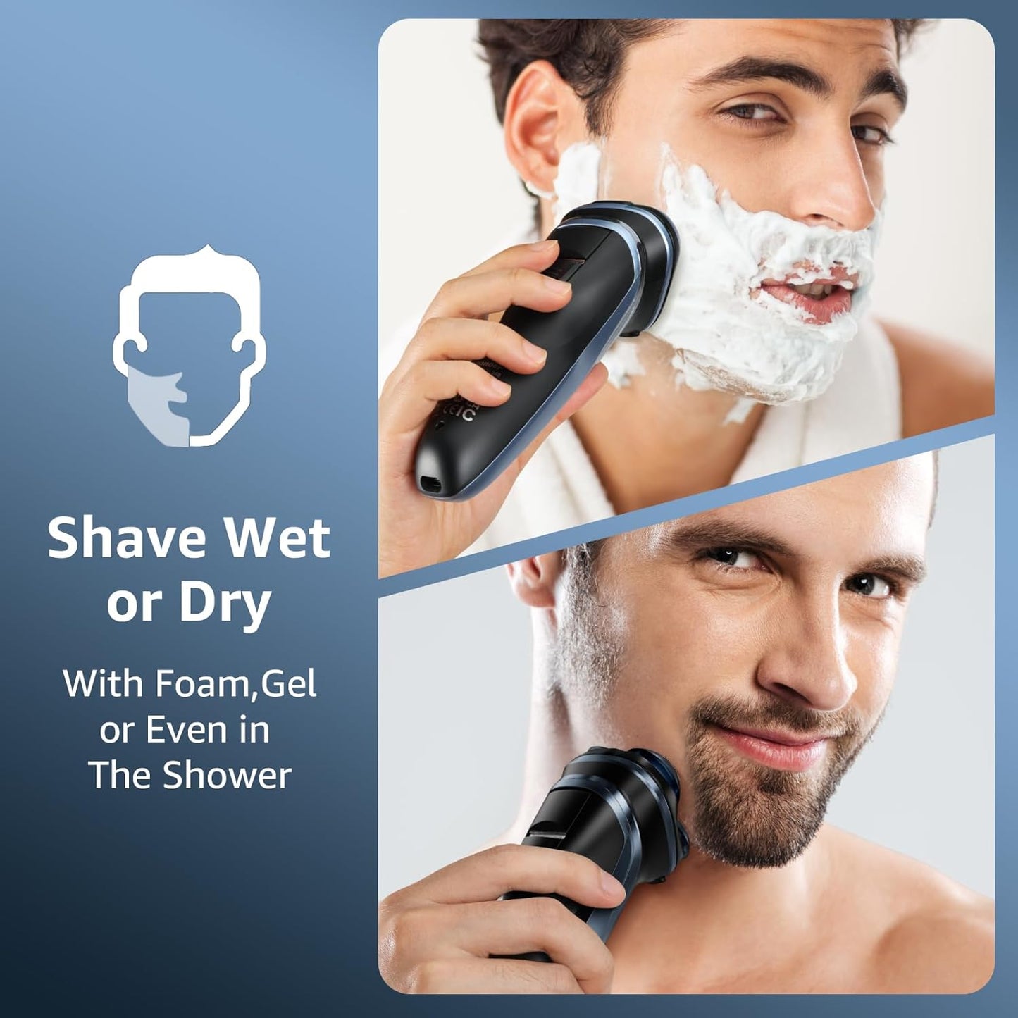 Nogroa Electric Shavers for Men, IPX7 Waterproof Cordless Razor with Cleaning Brush, Portable Rechargeable Electric Rotary Beard Trimmer for Home Travel