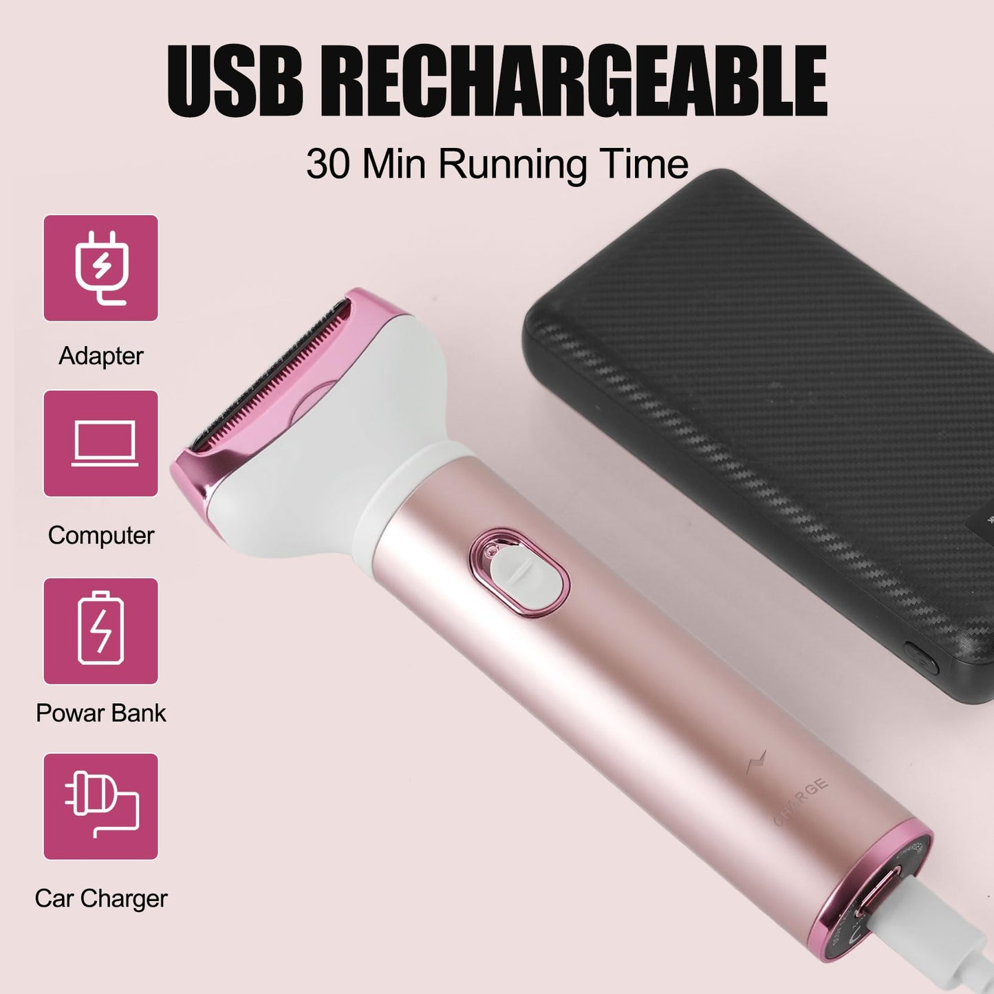 Electric Razor for Women, 4 in 1 Cordless Electric Shaver Set - USB Rechargeable - Wet & Dry Portable Lady Hair Remover, Replaceable Face Shaver & Bikini Trimmer for Underarm Nose Eyebrow Arms Legs