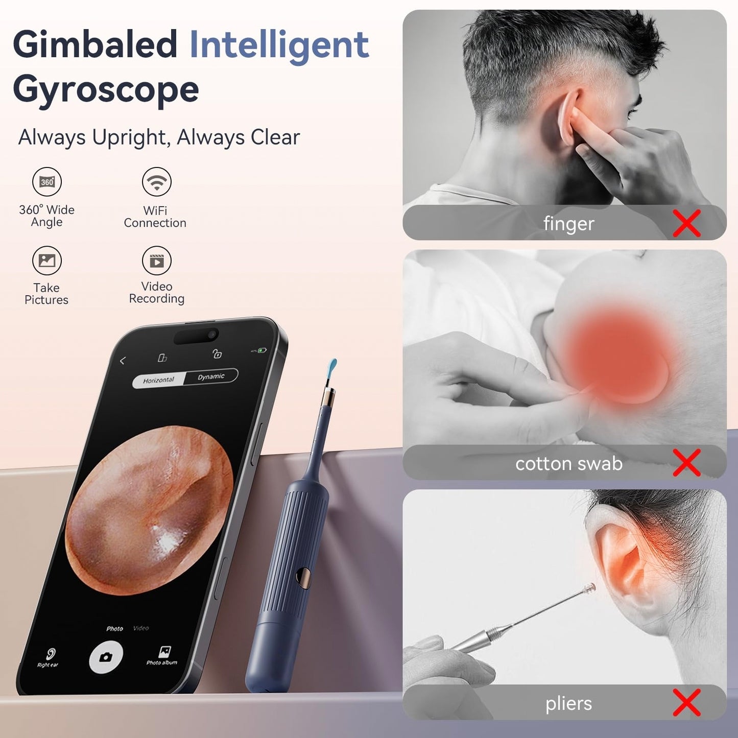 TCVOR Professional Ear Wax Removal Kit with Camera - 1080P HD Visual Ear Cleaner with Tweezers/Scooper/Scraper/Sponge/6 LED Lights Flexible Ear Otoscope - Portable Earwax Removal Tool for Home Use