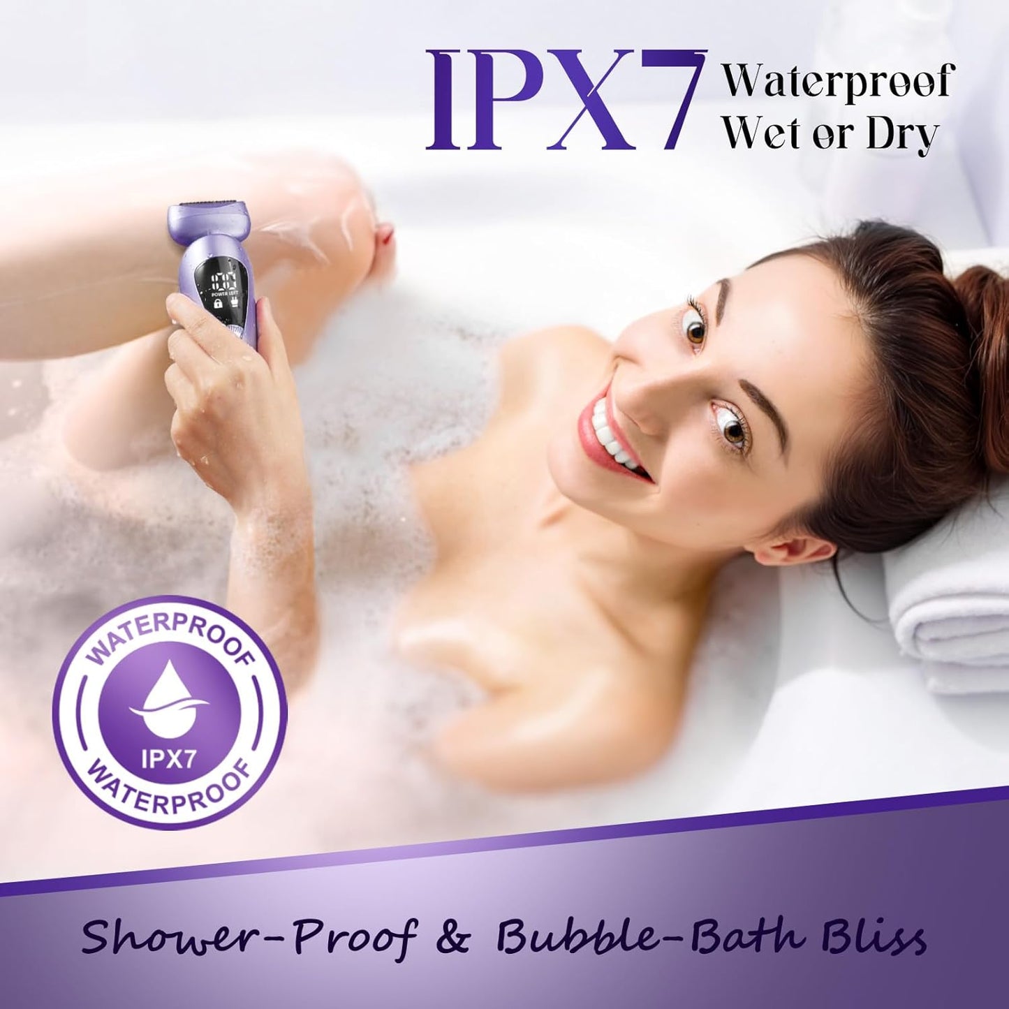 Skdwakiz Electric Razors for Women Cordless, 2-in-1 Womens Electric Shaver, IPX7 Waterproof Wet Dry Body Pubic Hair Trimmer, Rechargeable Bikini Trimmer, Lady Shaver for Face, Underarm & Legs