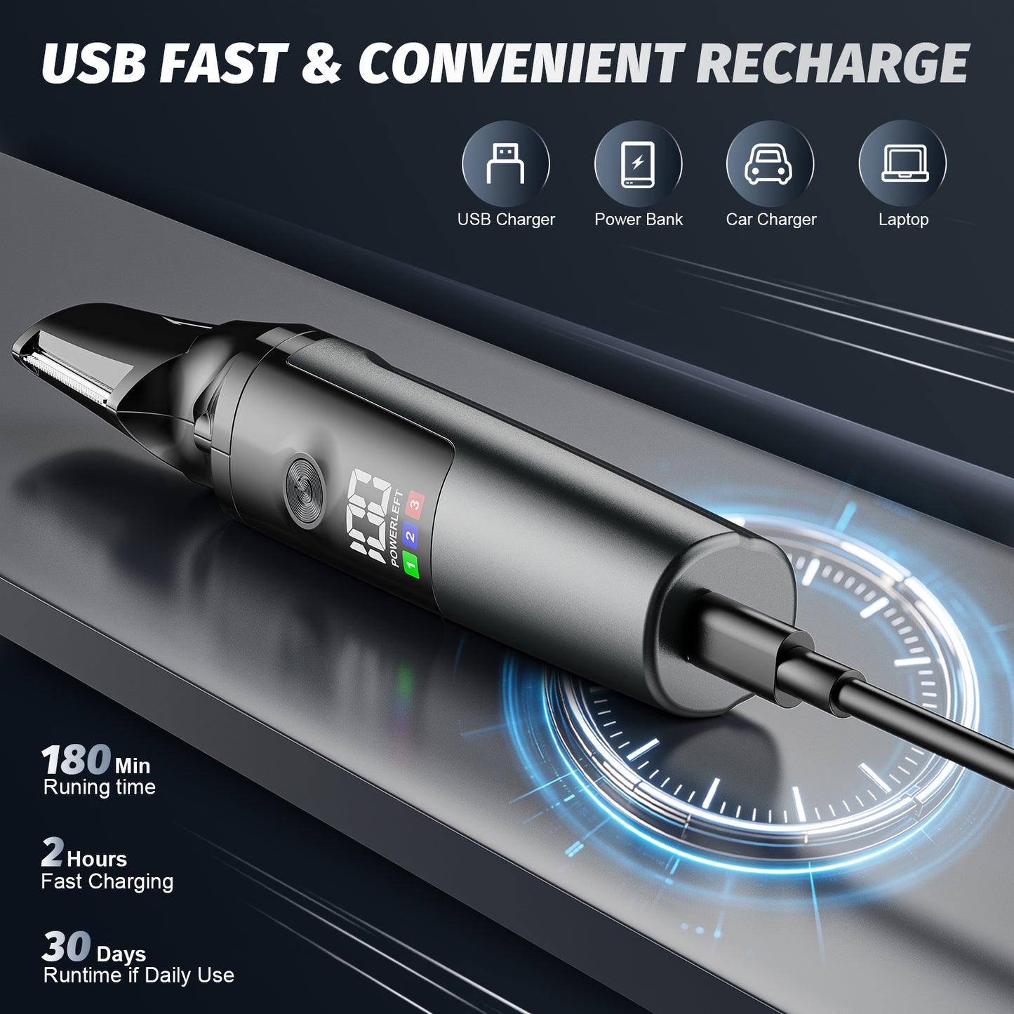 Arenviy Electric Body Trimmer for Men, No-Nick Pubic Hair Trimmer, Groin & Ball Shaver with 4 Combs, IPX6 Waterproof Body Groomer, Back Shaver for Men, LCD Display, LED Light & USB Rechargeable