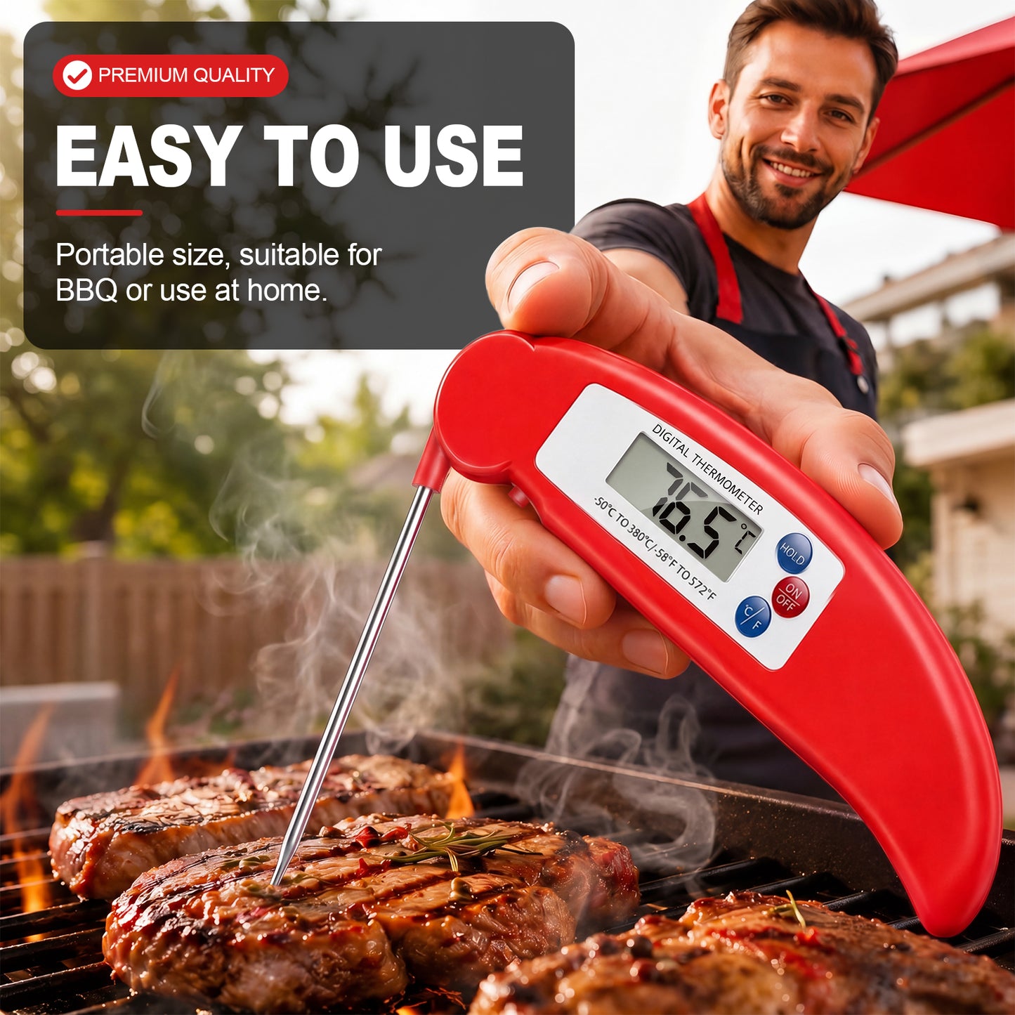 Arenviy Digital Meat Thermometer for Cooking, Instant Read Food Thermometer for Grill, BBQ & Kitchen, Foldable, 4.3-inch Probe