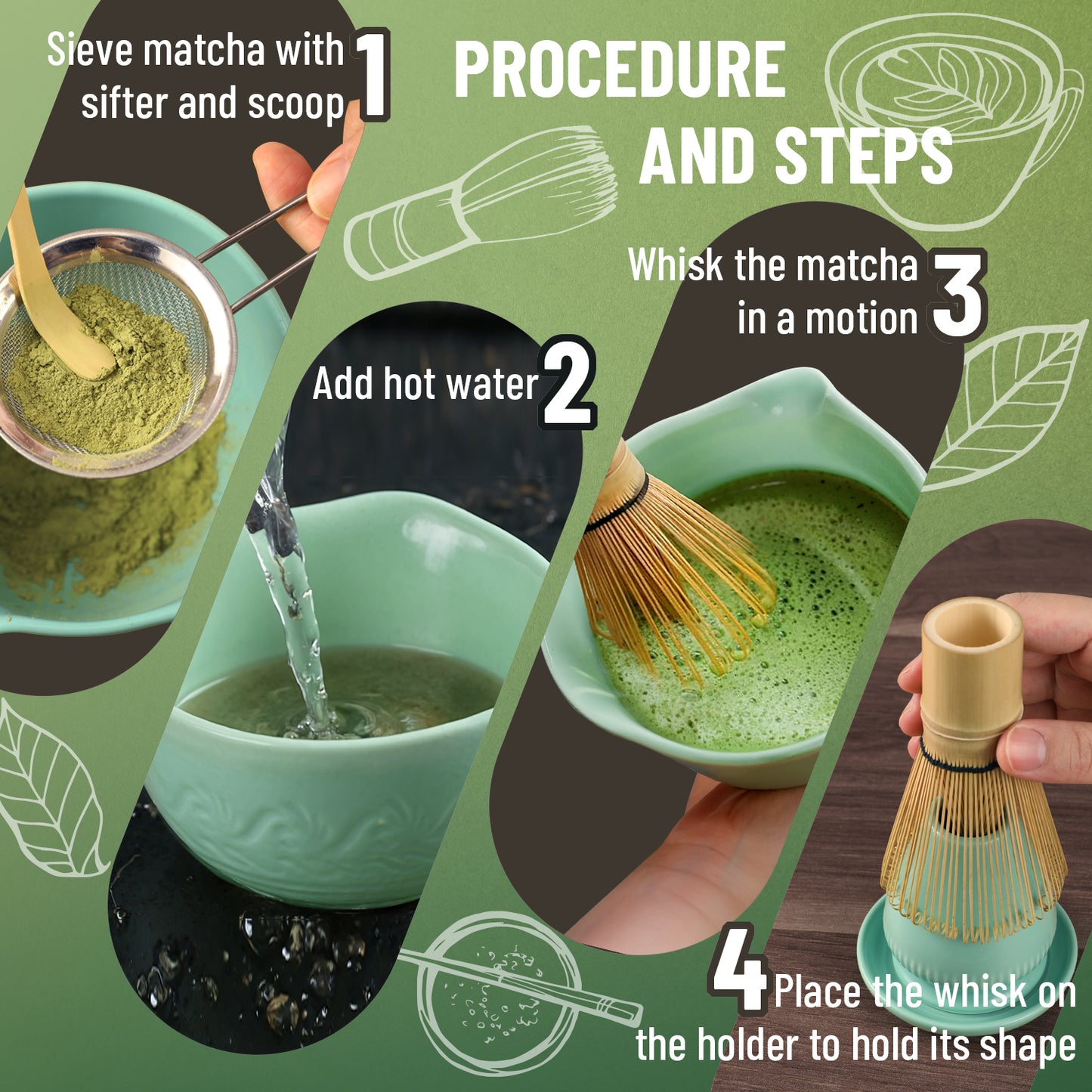 Skdwakiz 8PCS Matcha Whisk Set, Traditional Matcha Gift Set - Reusable Matcha Making Kit with Ceramic Matcha Bowl, Whisk Holder, Bamboo Matcha Whisk and Bamboo Scoop for Matcha Lovers