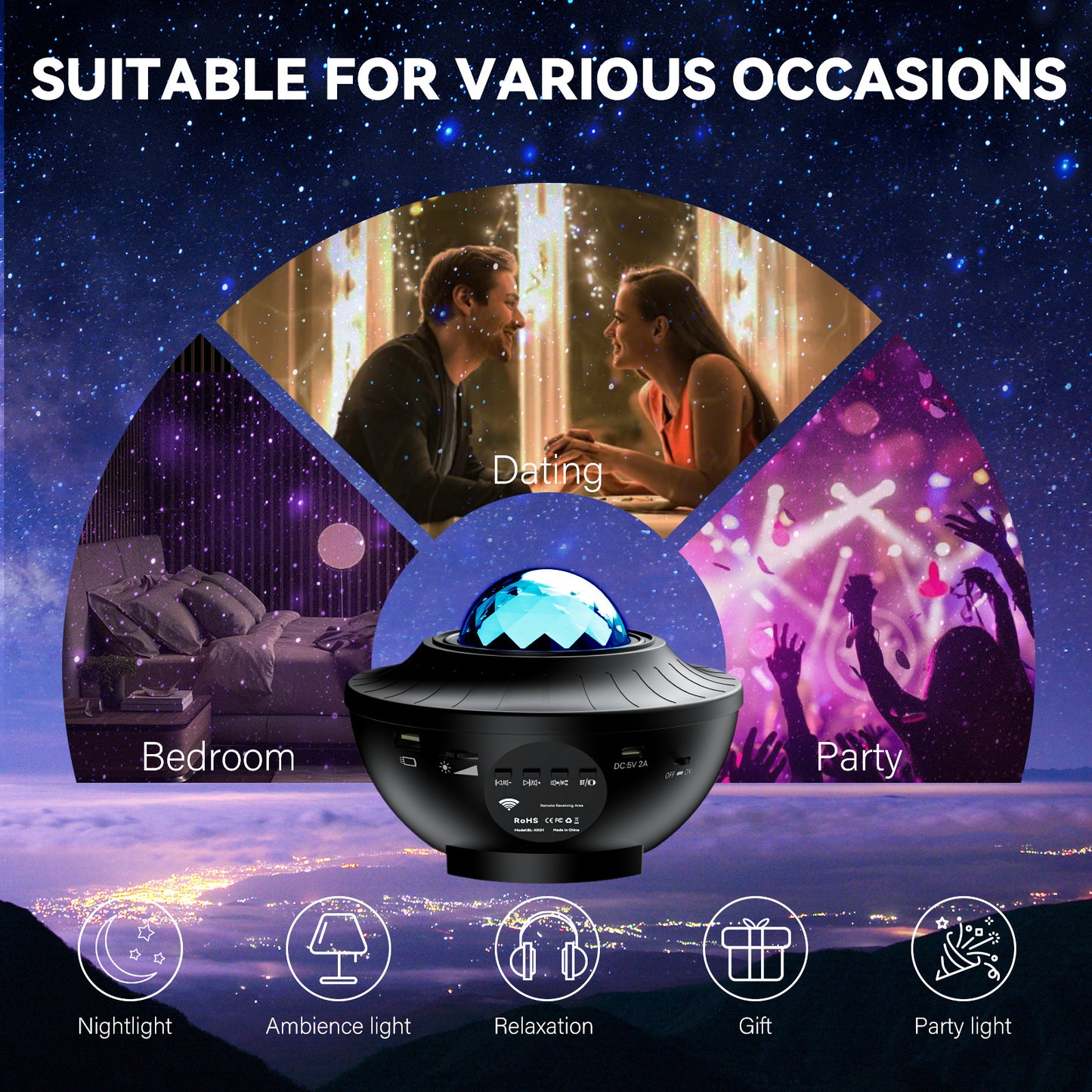 Stars Projector, Galaxy Light Projector for Bedroom 21 Effects Rotating Projection Night Light Ceiling Star Galaxy Projector with Bluetooth Timer and Remote Room Decor Lights for Kids Party