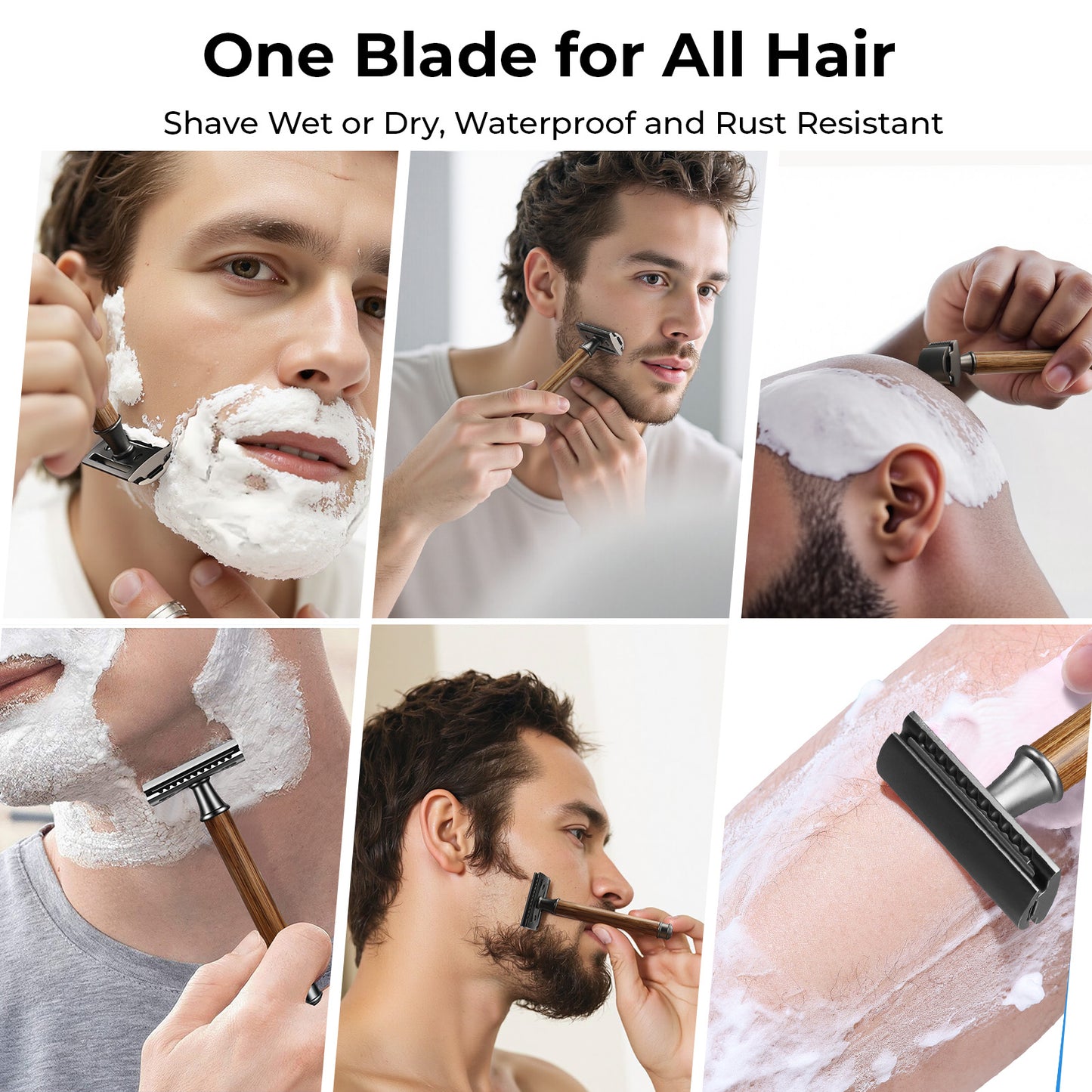 Skdwakiz Double Edge Safety Razor for Men, Classic Wooden Handle Manual Shaving Razor with 10 Double Edged Stainless Steel Blades & Heavy Duty Metal Base
