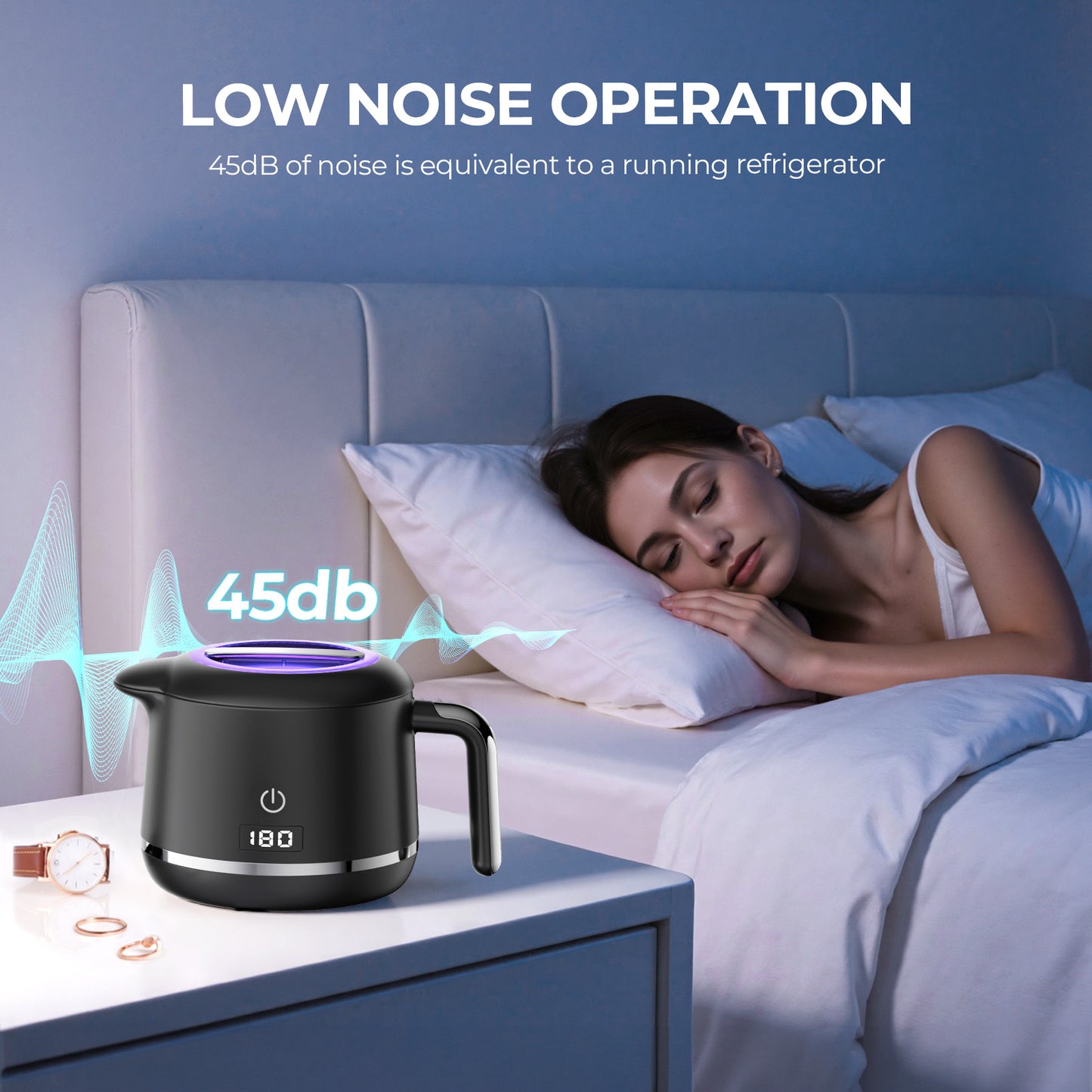 KOPEXY Ultrasonic Retainer Cleaner, 45kHz Dental Cleaning Pod for Denture, Mouth Guard, Aligner, Braces, Toothbrush Head & Jewelry, 5 Modes 45dB UV Cleaner with Digital Timer, 200ML