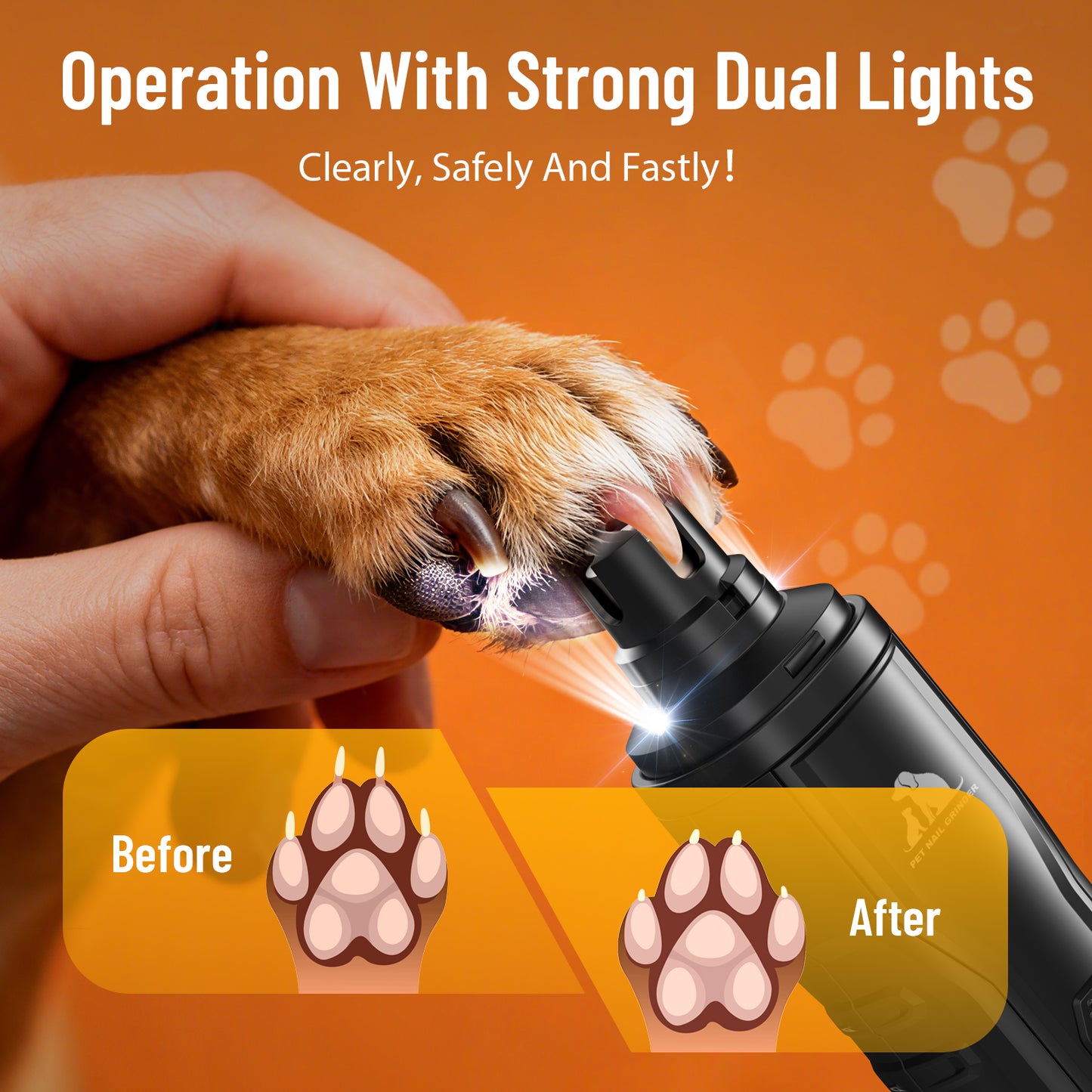 Skdwakiz Professional Dog Nail Grinder with Dual Light - Ultra Quiet Low-Vibration Cat Nail Clippers, Smart 5 Speed Pet Nail Trimmers with LED Display/Fast Charge/Low Battery Reminder