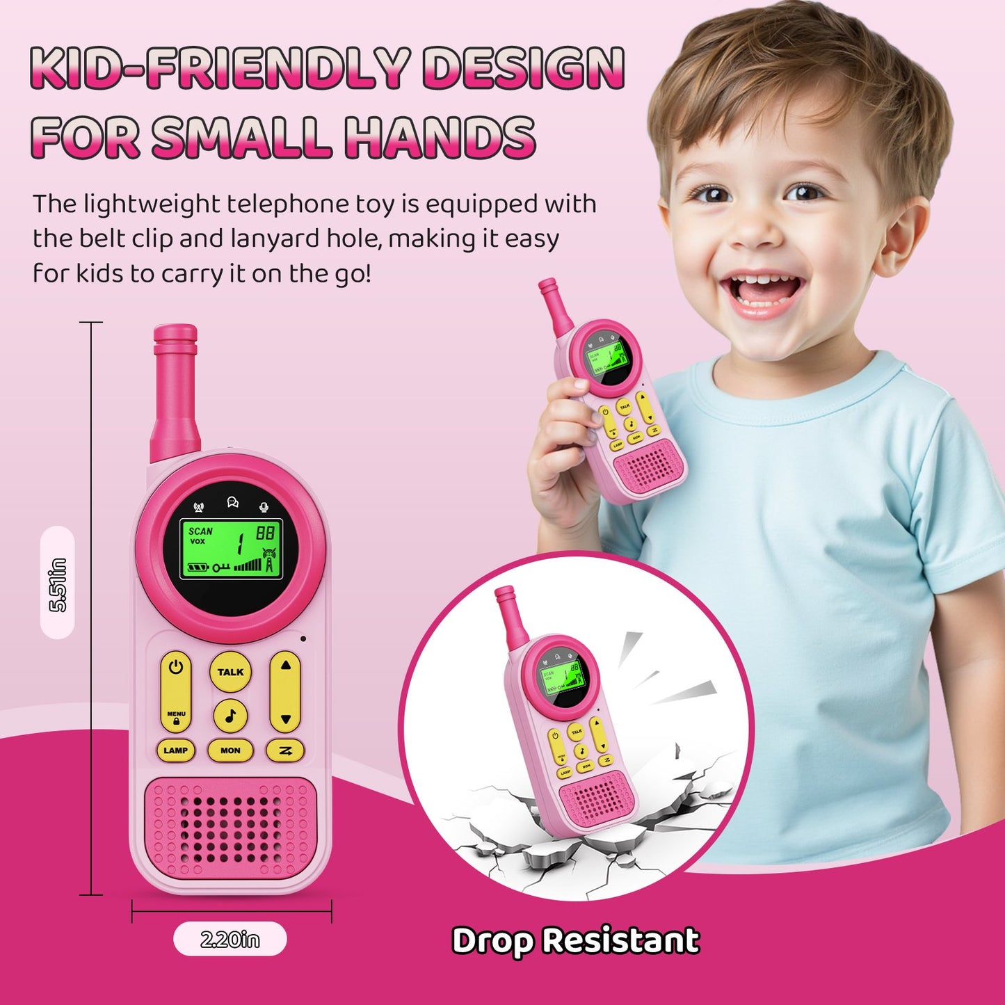 Arenviy 2-Pack Multifunctional Toy Phone for Kids Ages 3–10, Toy Cell Phone with Flashlight & Lanyard, Christmas and Birthday Gifts for Boys & Girls, Pink