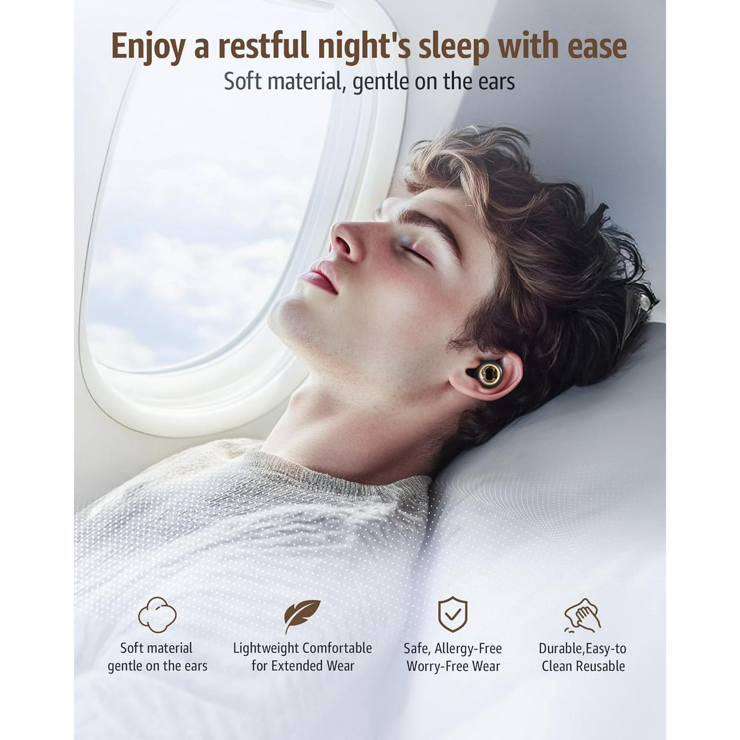 Skdwakiz Ear Plugs for Sleeping Noise Cancelling, 45dB Earplugs with 8 Eartips, Soft Reusable Noise-Reducing Sleep Earbud, Silicone Hearing Protection Earplugs for Sleep, Concert, Travel & Swimming