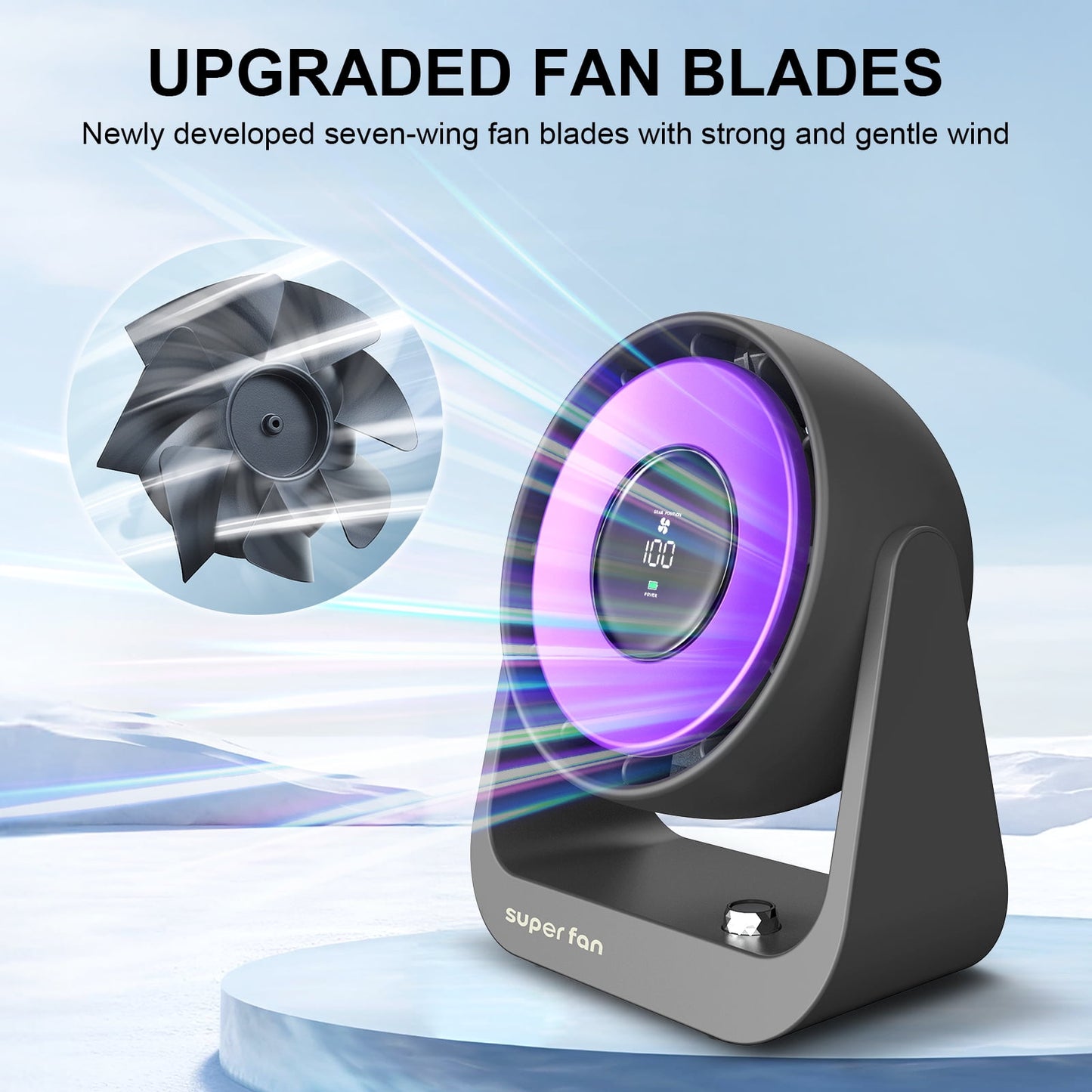 Arenviy Small Desk Fan, Portable Tabletop Fan with Smart Digital Display, 100 Speeds Rechargeable Personal Fan for Bedroom Office Home