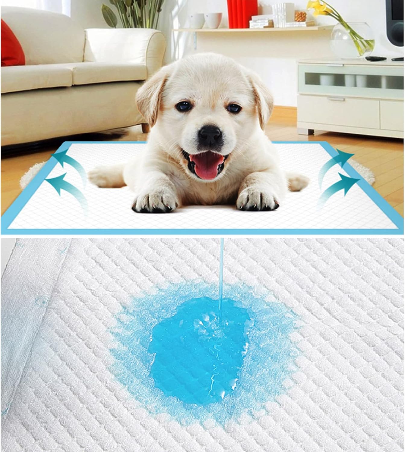 Skdwakiz Puppy Pee Pads, 40 Count 23x23 in Disposable Dog Training Pads, Super Absorbent Pet Piddle & Leak-Proof Potty Incontinence Mats for Puppies Dogs Doggie Cats Rabbits, Quick Drying