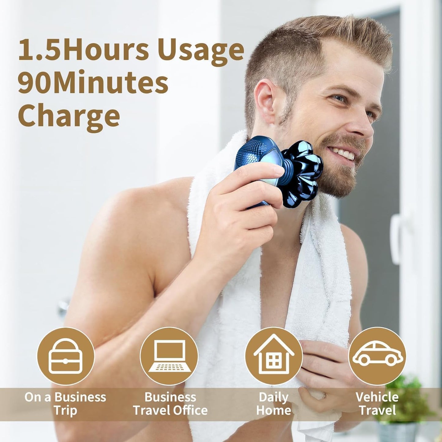 Nogroa Head Shavers for Bald Men, Magnetic Electric Razor, 7D Rotary Shaver 5 in 1 Grooming Kit, IPX7 Waterproof, Wet/Dry, LED Display, Rechargeable, Cordless, Bright Blue