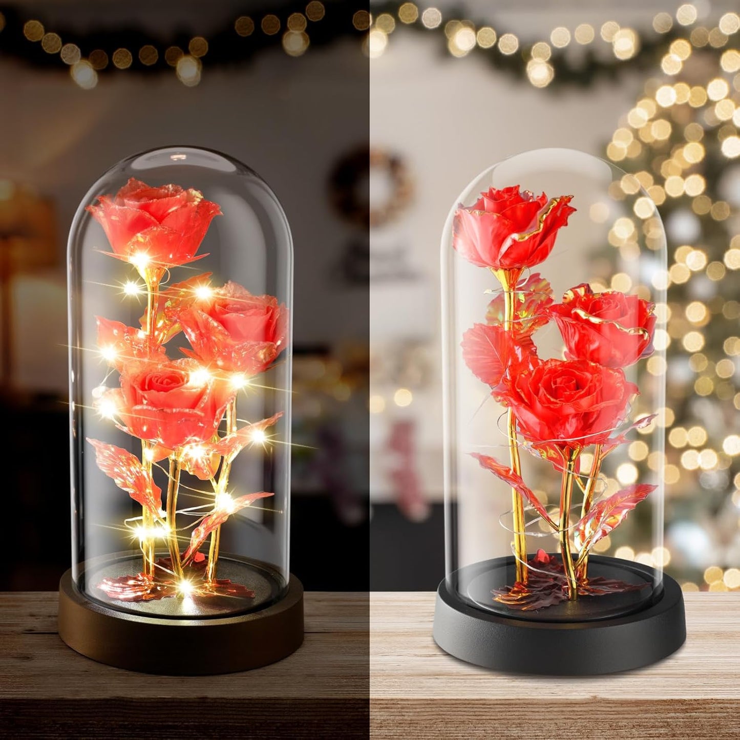 KOPEXY Artificial Plants, Romantic Light-Up Artificial Flowers Roses with LED in Glass Dome, Rainbow Glass Rose Gifts for Women Mom Wife, Idea for Wedding, Anniversary, Birthday & Christmas
