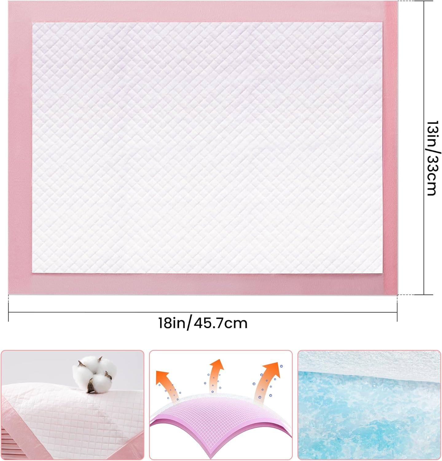 Skdwakiz Puppy Pads, 100 Count Thickened Disposable Pee Pads 18" x 13" for Dogs Potty Training, Super Absorbent | Leak-Proof | Quick-Dry Wee Wee Pads for Dog, Cat, Rabbits and Guinea Pigs (Pink)