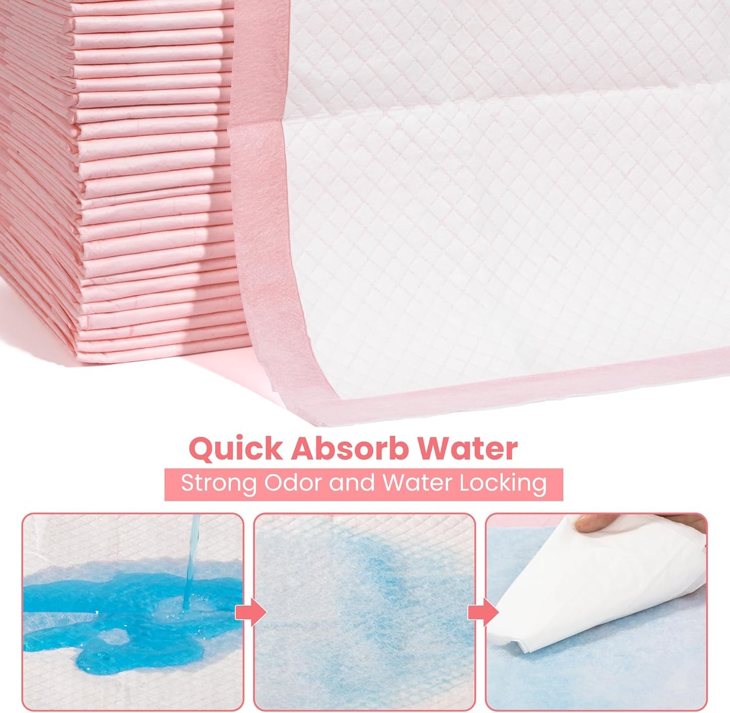 Skdwakiz Puppy Pads, 100 Count Thickened Disposable Pee Pads 18" x 13" for Dogs Potty Training, Super Absorbent | Leak-Proof | Quick-Dry Wee Wee Pads for Dog, Cat, Rabbits and Guinea Pigs (Pink)