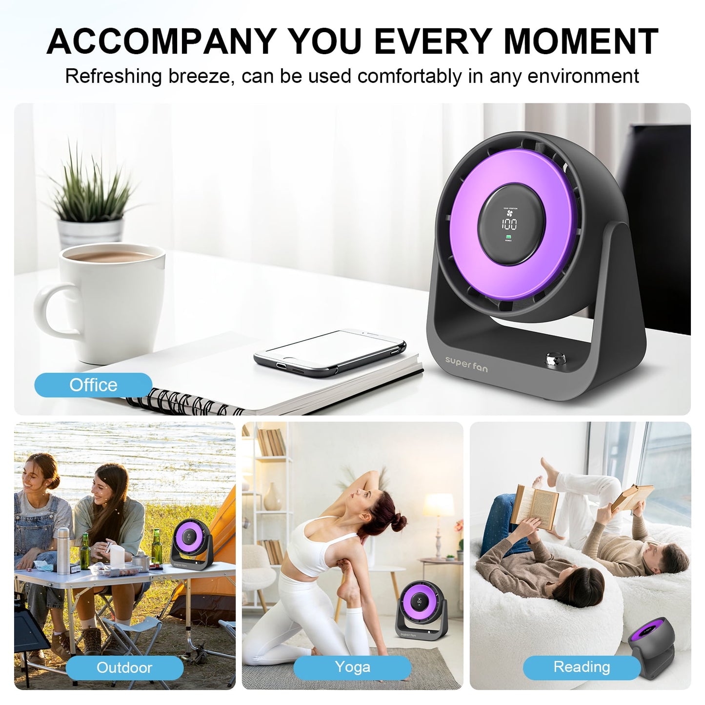 Arenviy Small Desk Fan, Portable Tabletop Fan with Smart Digital Display, 100 Speeds Rechargeable Personal Fan for Bedroom Office Home