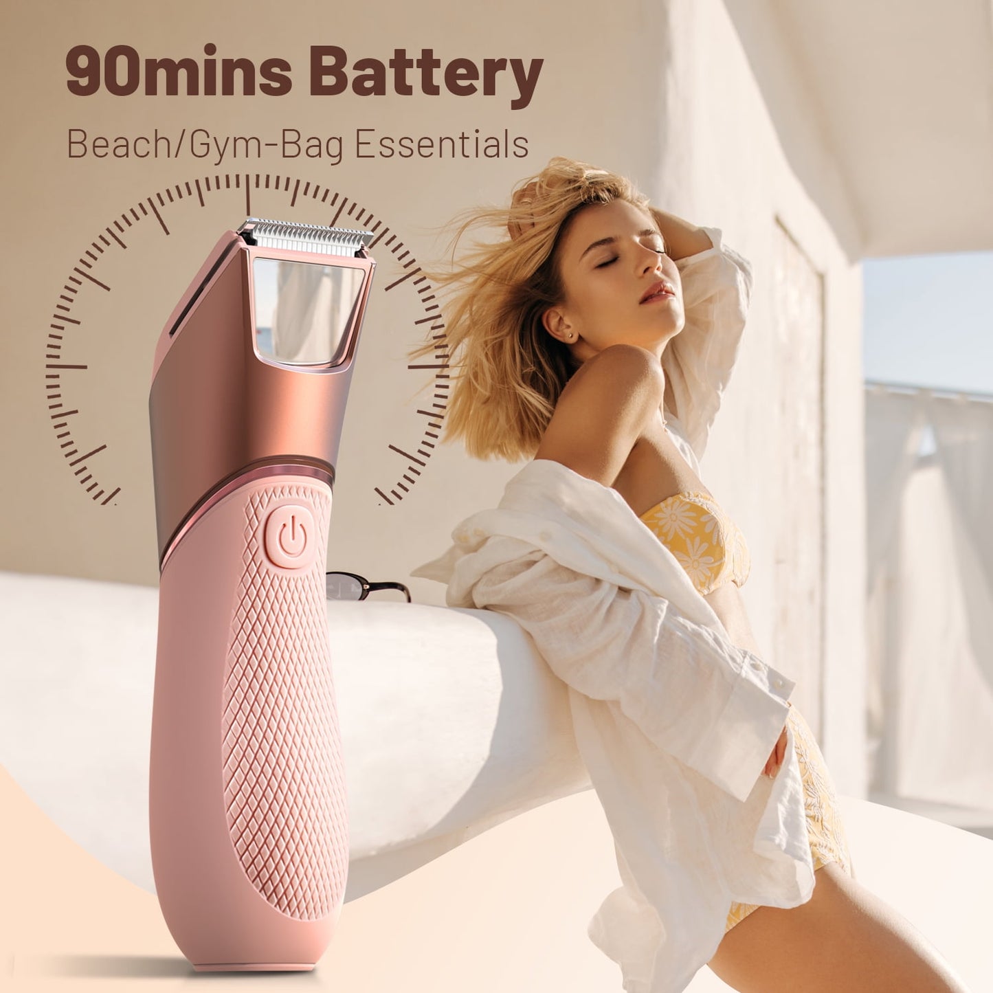 Nogroa Bikini Trimmer for Women, Electric Razors, Cordless Body Shaver with Ceramic Blade, IPX7 Waterproof Lady Facial Razor, Portable Rechargeable Body Hair Trimmer for Face, Underarm&Legs, Pink