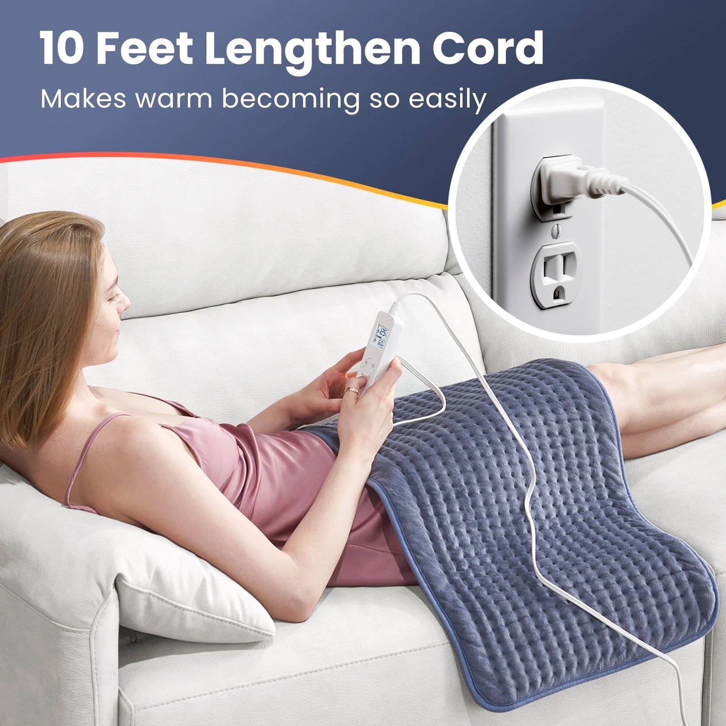 TCVOR Flannel Heating Pad for Back, Neck Pain and Period Cramp Relief, King Size 17''x33'' Electric Heating Pad with 6 Heat Settings, 6 Timer Auto Shut Off, Machine Washable