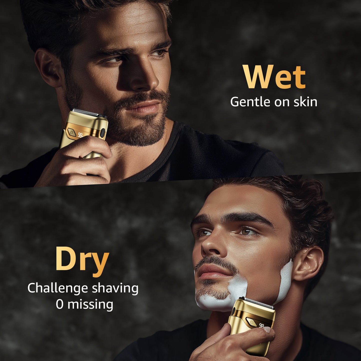 Nogroa Electric Shaver for Men: Mini Electric Face Razor with 2 Floating Blades, Fast Charging LED Display, Cordless Men's Body Shaver & Portable Beard Trimmer for Home, Travel, Business, Gold
