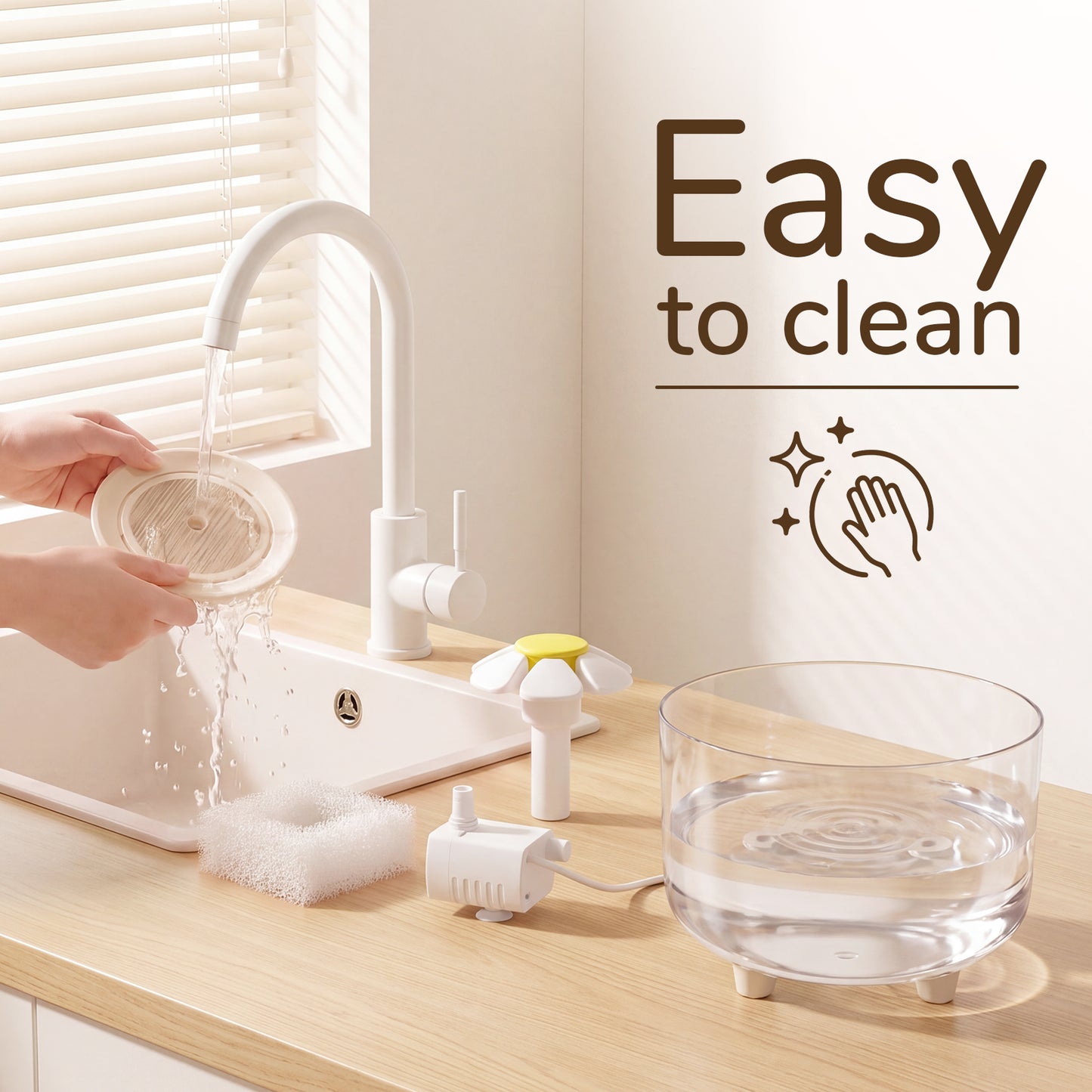 Skdwakiz 1.5L/51oz Cat Water Fountains for Drinking: Low Noise Automatic Pet Water Dispenser with 2 Water Flow Mode & Anti-Dry Burn - Cute Flower Shape Water Bowl for Cats and Dogs, Clear