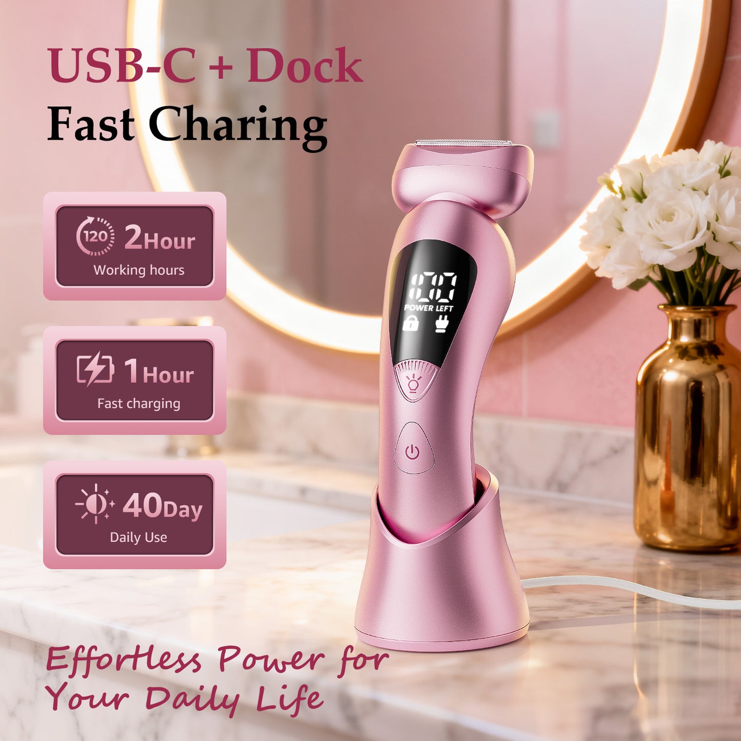 Skdwakiz Electric Razor for Women, 2-in-1 Womens Electric Razor, Rechargeable Cordless Bikini Trimmer Shaver, IPX7 Waterproof Wet Dry Body Pubic Hair Trimmer, Lady Shaver for Face, Underarm & Legs