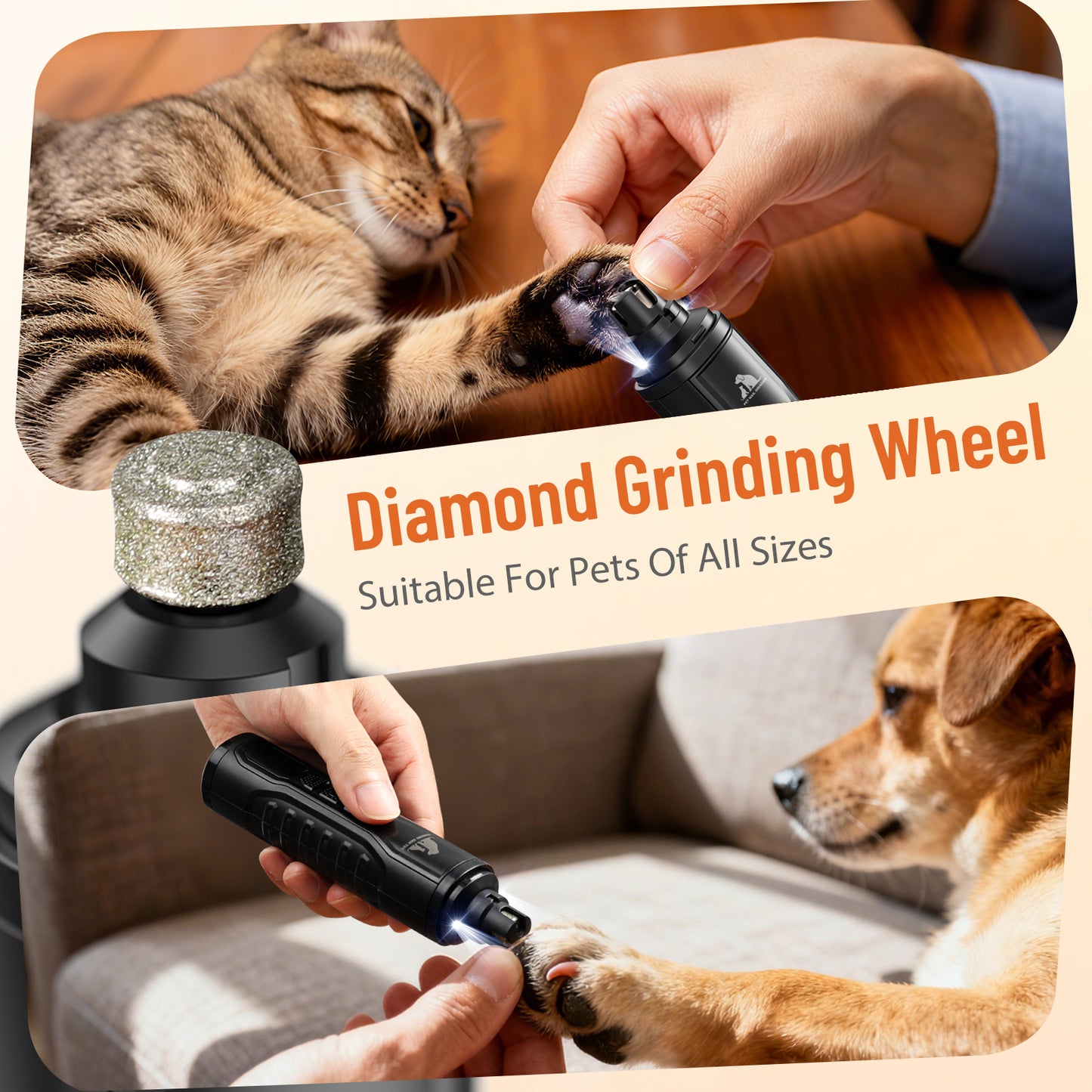 Skdwakiz Professional Dog Nail Grinder with Dual Light - Ultra Quiet Low-Vibration Cat Nail Clippers, Smart 5 Speed Pet Nail Trimmers with LED Display/Fast Charge/Low Battery Reminder