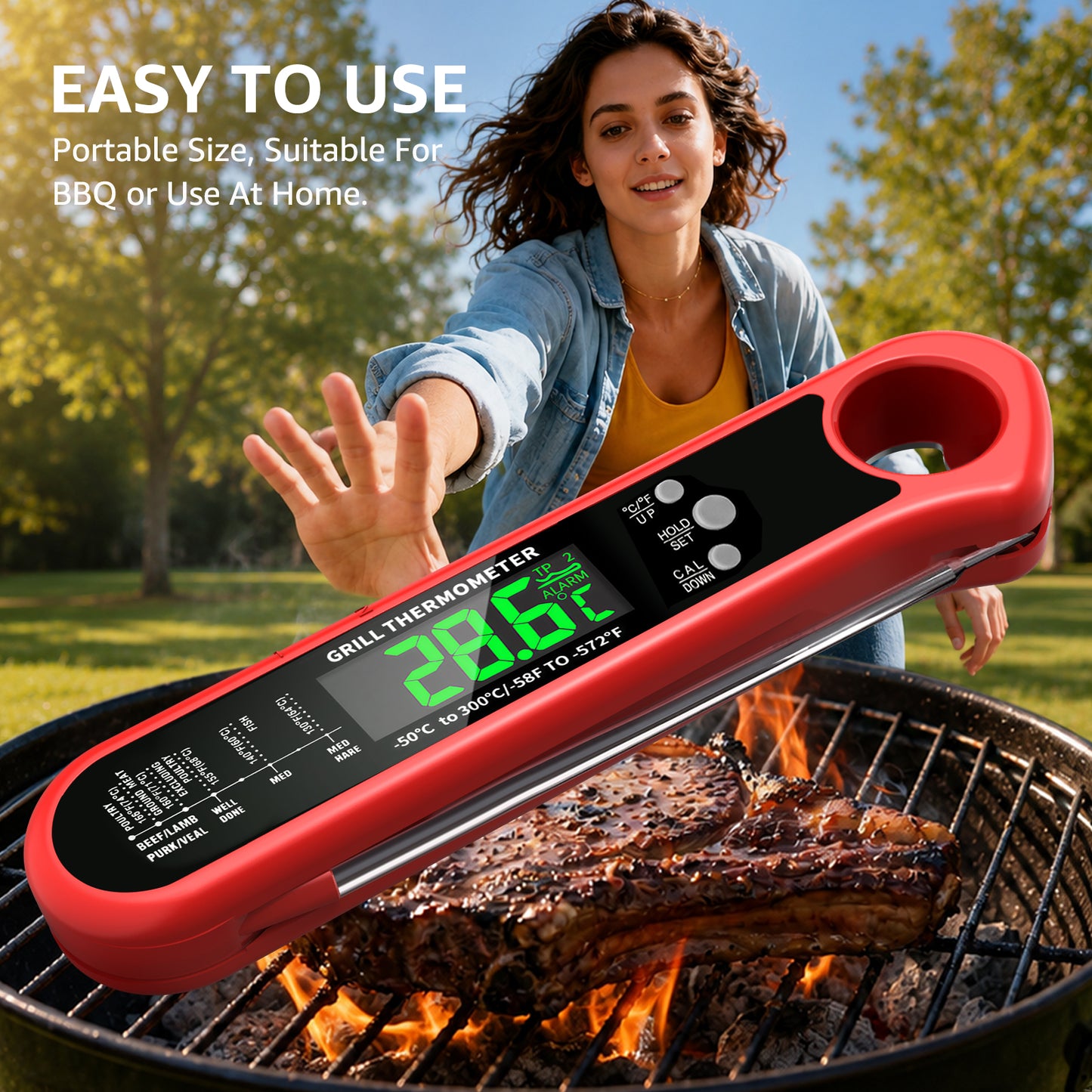 Arenviy Meat Thermometer Digital, Dual Probe Instant Read Food Thermometer with Bottle Opener for BBQ Grilling Cooking, Large LCD Screen, Temp Alarm