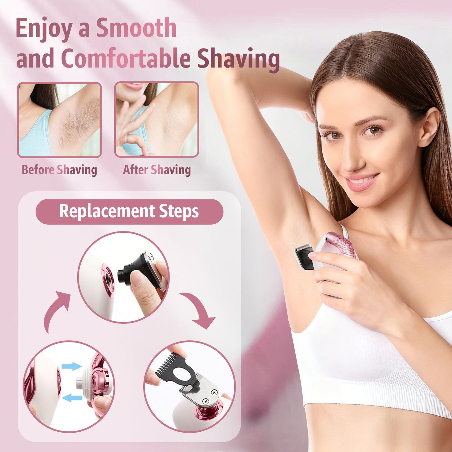 Skdwakiz Electric Razor for Women Legs, 5-in-1 7D Rechargeable Cordless Body Head Shaver, IPX6 Waterproof Wet/Dry Bikini Trimmer Hair Epilator, Trimmer for Lady Face Underarms Pubic, Pink