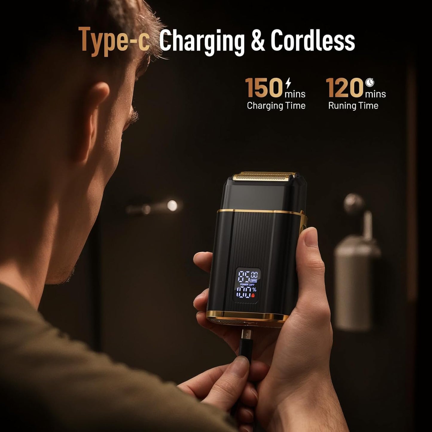 Nogroa Electric Shavers for Men, Cordless Electric Foil Razors with 2 Floating Blades LED Display IPX6 Waterproof Portbale Face Shaver, Professional Beard Trimmer for Home Travel