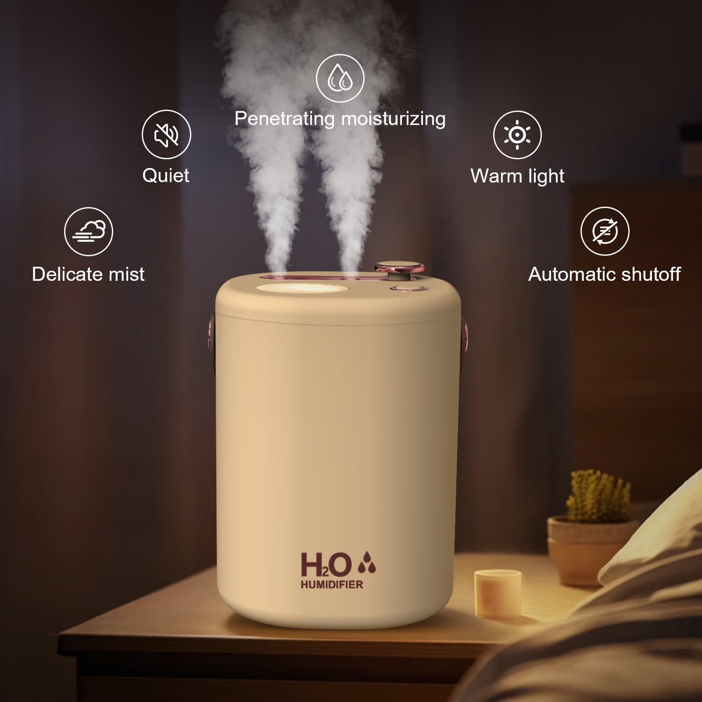 Skdwakiz 2L Humidifier for Room, 3 Gear 2 Spray Portable Cool Mist Humidifiers with Night Light, 28 dB Quiet Top-Fill Ultrasonic Diffuser for Large Room
